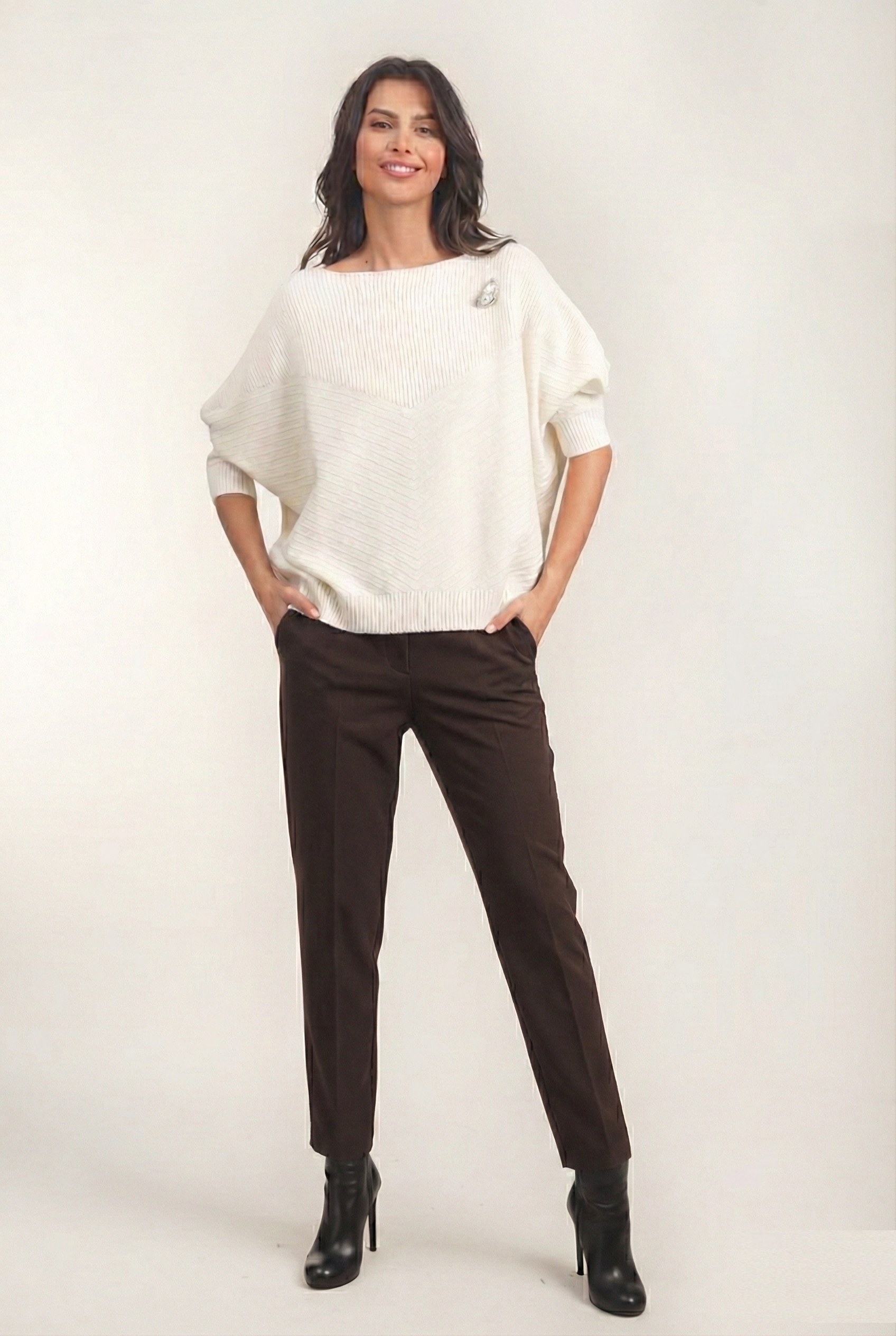 Medea Beli Lastikli Dar Paça Pantolon KAHVE