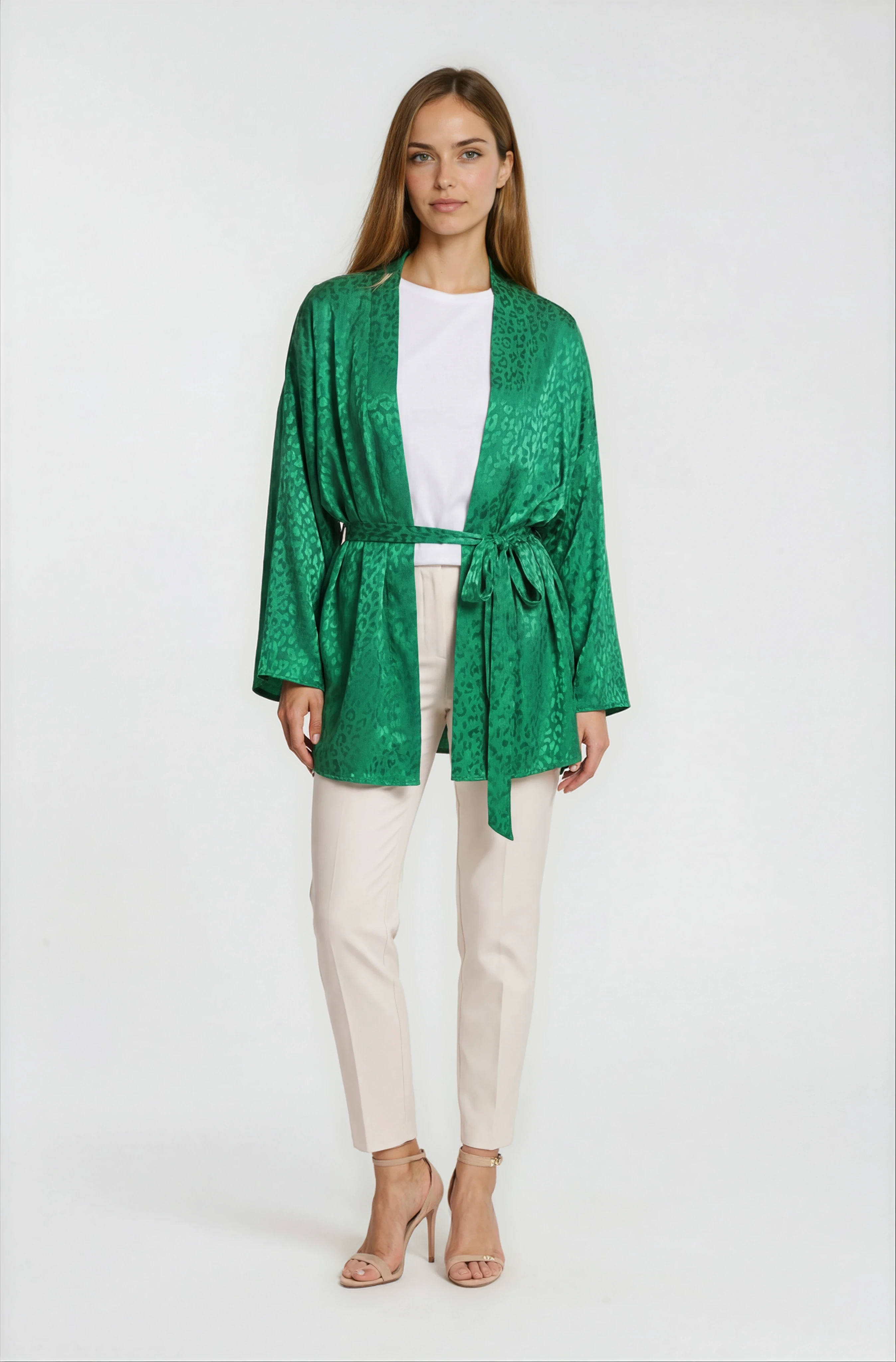 Misiana Leopar Jakarlı Kimono YEŞİL