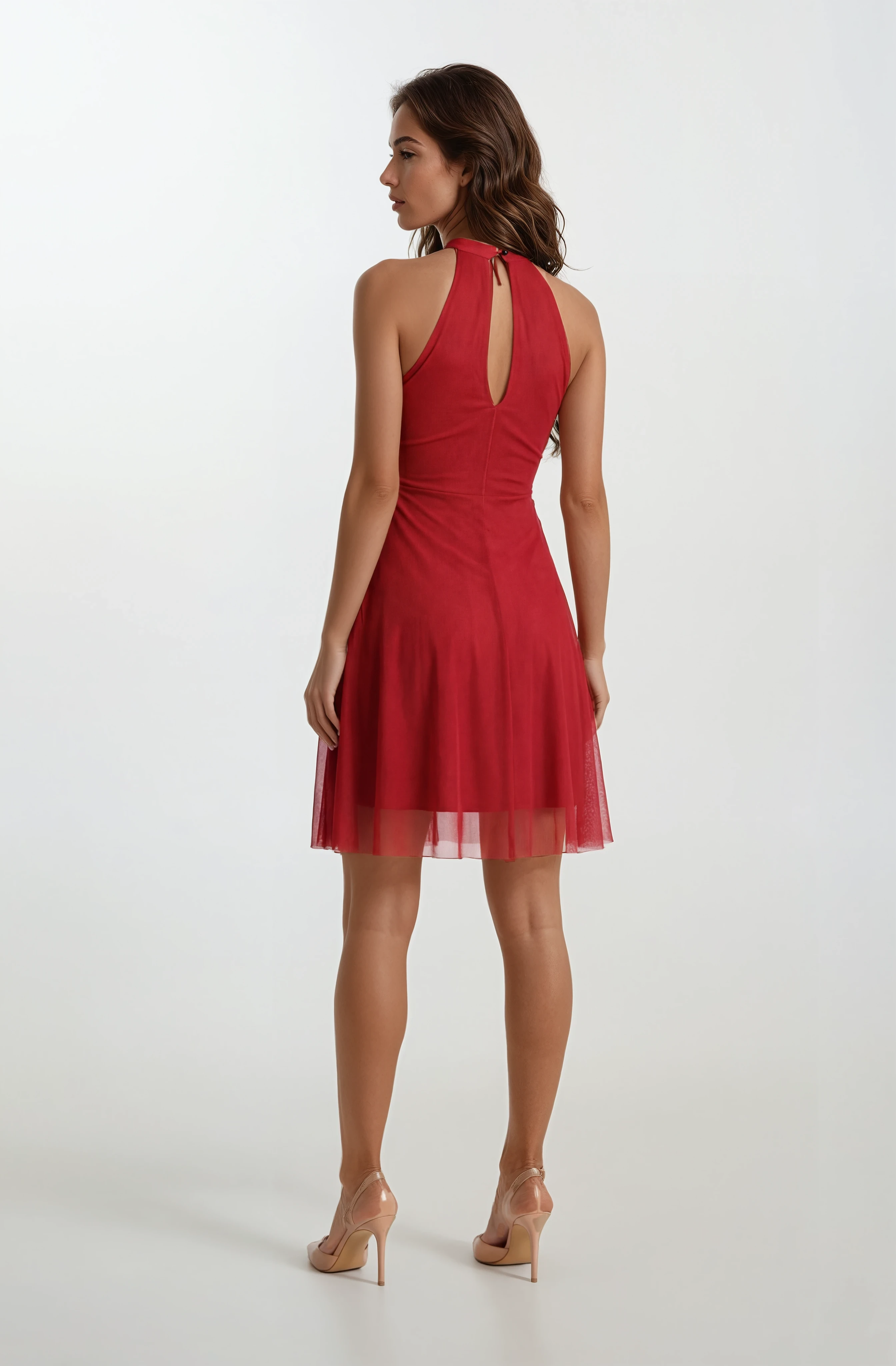 Narcisio Damla Yaka Kloş Kısa Abiye Elbise KIRMIZI