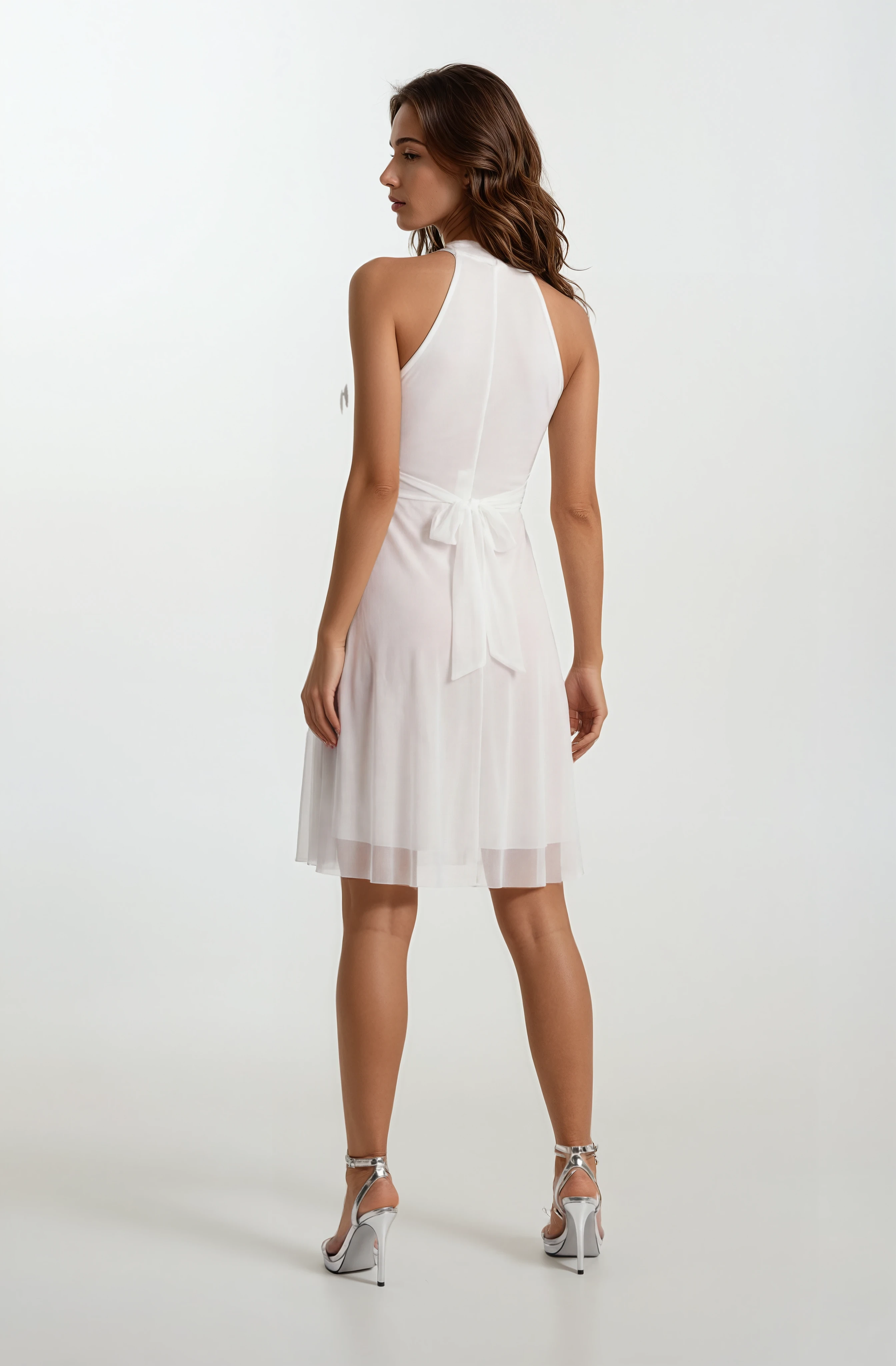 Narcisio Damla Yaka Kloş Kısa Abiye Elbise BEYAZ