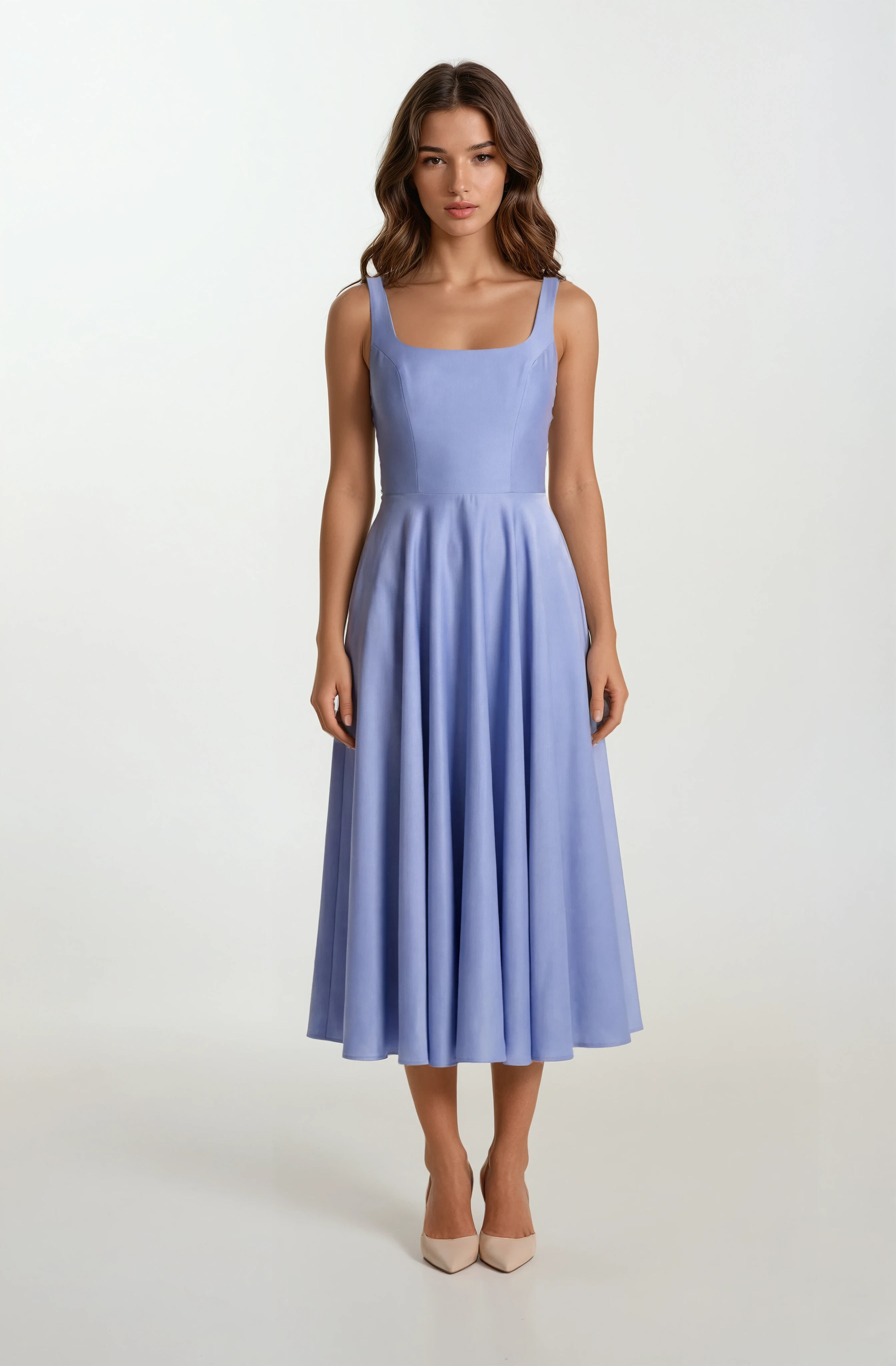 Nema Sırtı Çapraz Bağlamalı U Yaka Midi Abiye Elbise İNDİGO