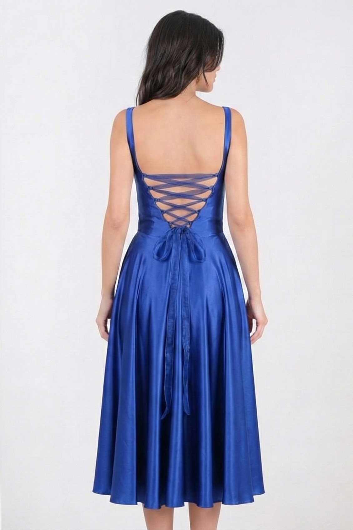 Nema Sırtı Çapraz Bağlamalı U Yaka Midi Abiye Elbise SAKS