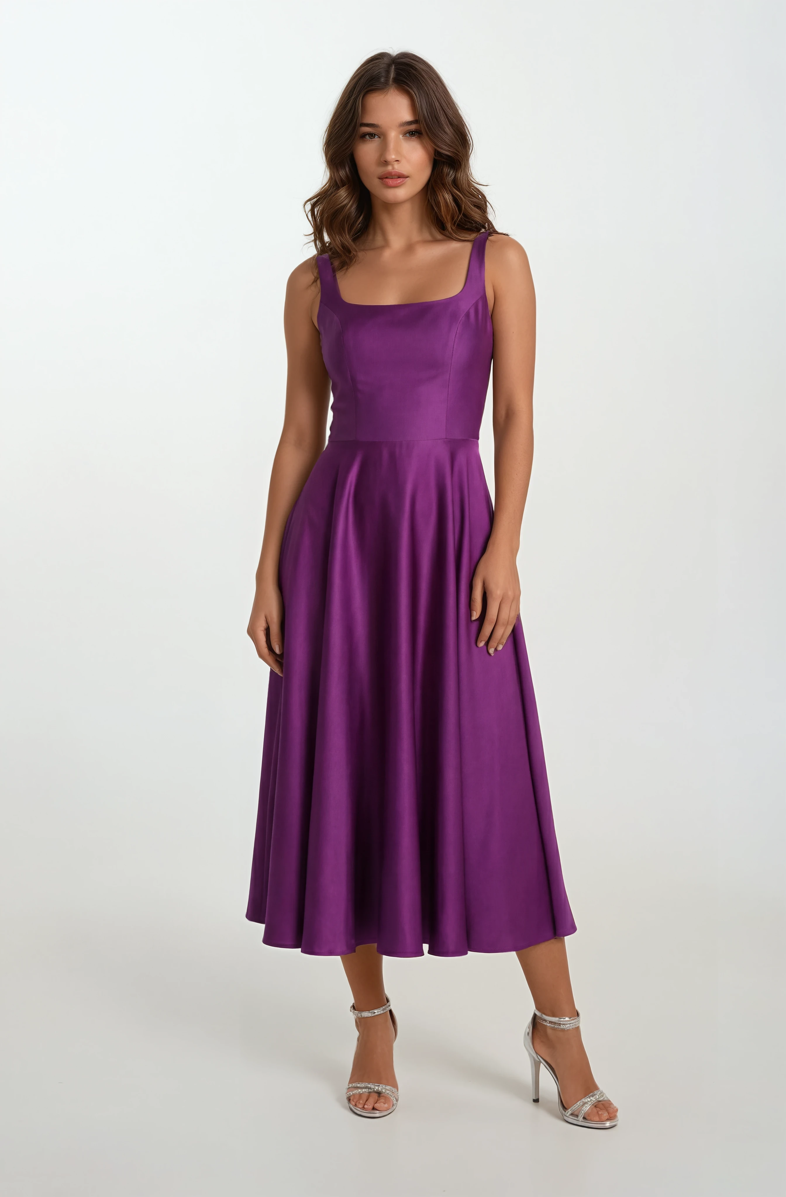 Nema Sırtı Çapraz Bağlamalı U Yaka Midi Abiye Elbise MOR