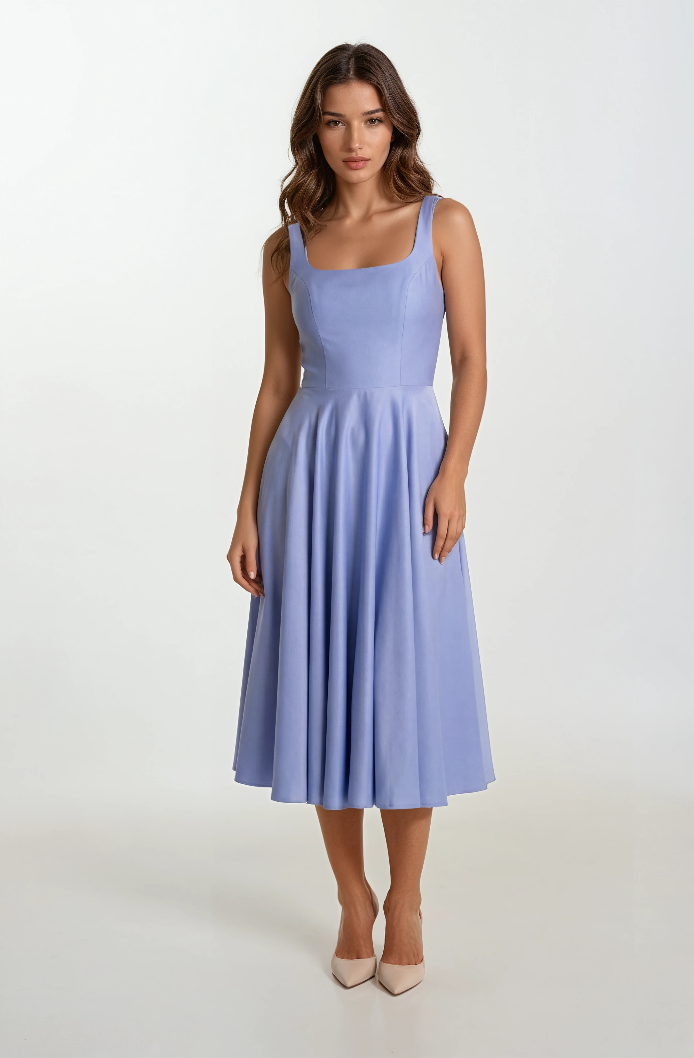 Nema Sırtı Çapraz Bağlamalı U Yaka Midi Abiye Elbise İNDİGO