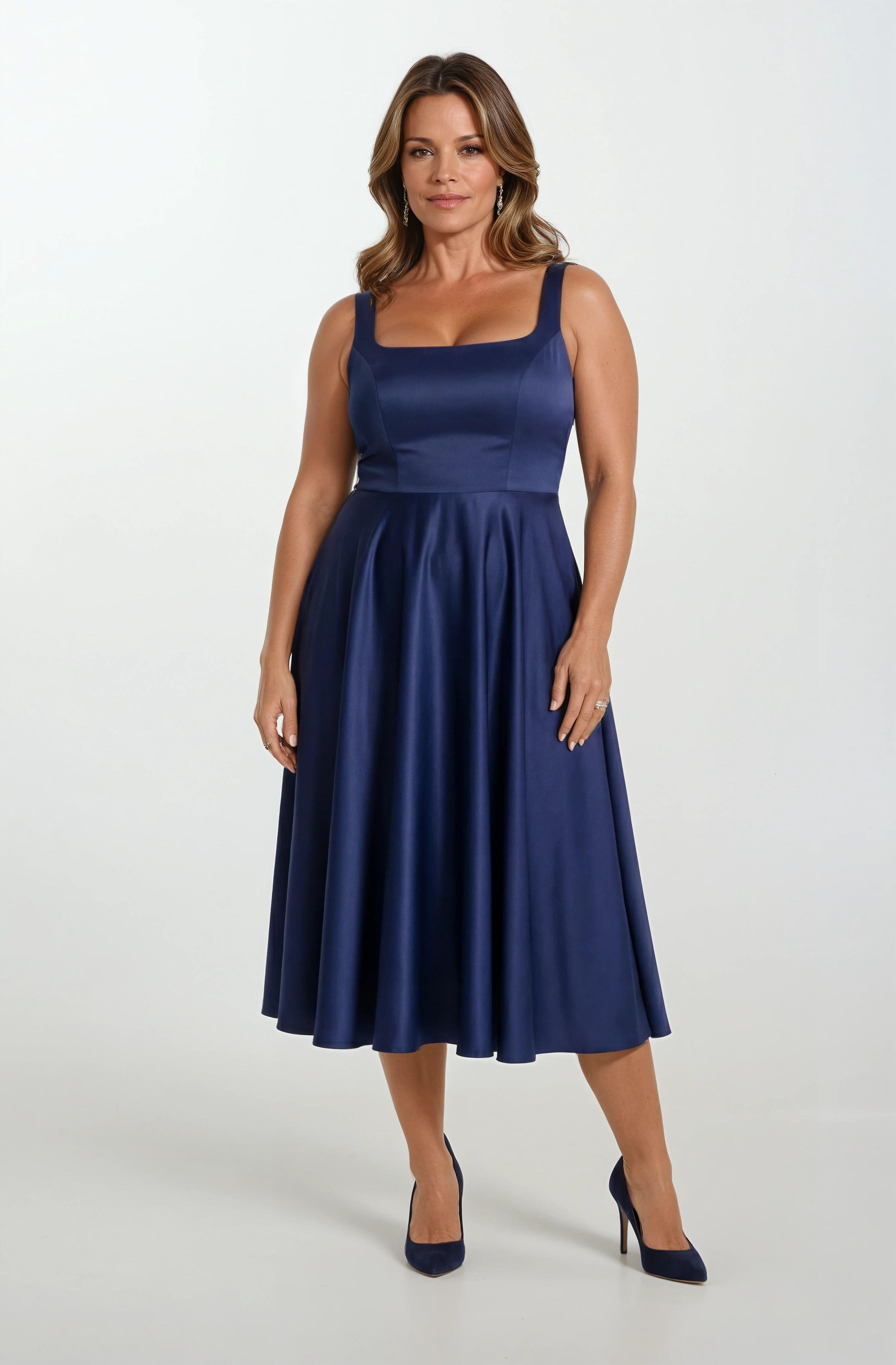 Nema Sırtı Çapraz Bağlamalı U Yaka Midi Abiye Elbise LACİVERT