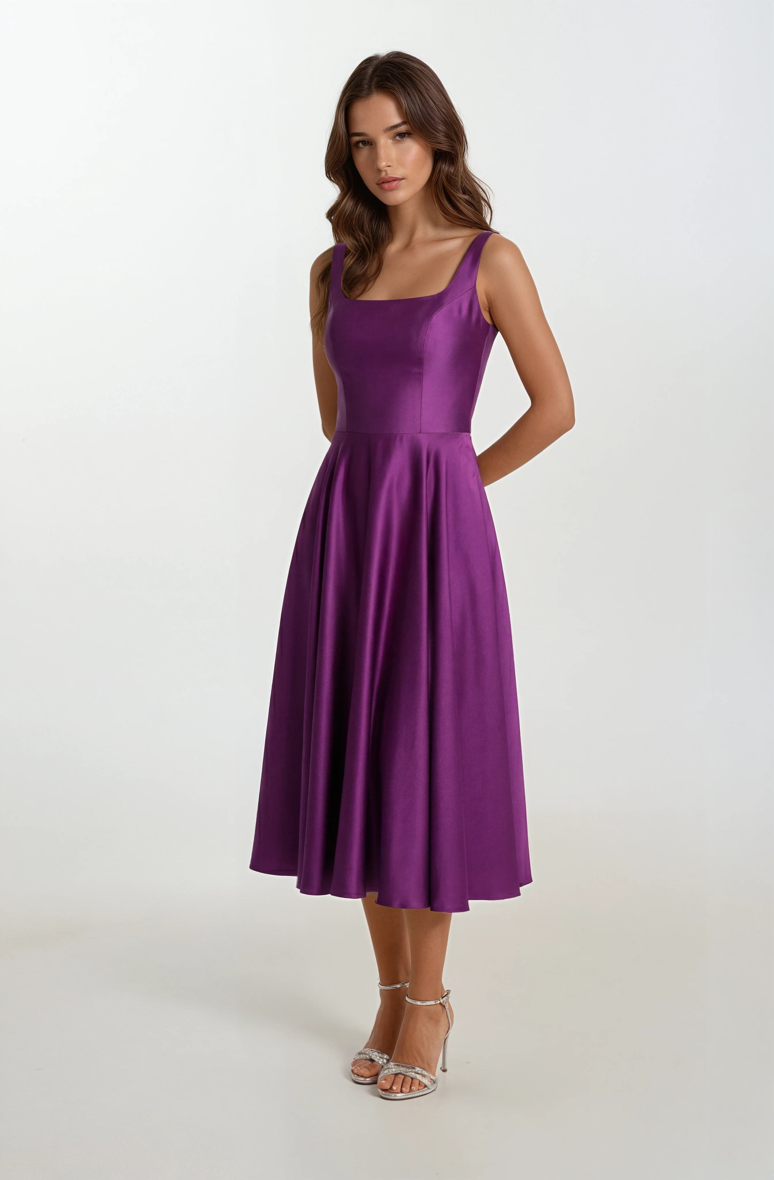 Nema Sırtı Çapraz Bağlamalı U Yaka Midi Abiye Elbise MOR