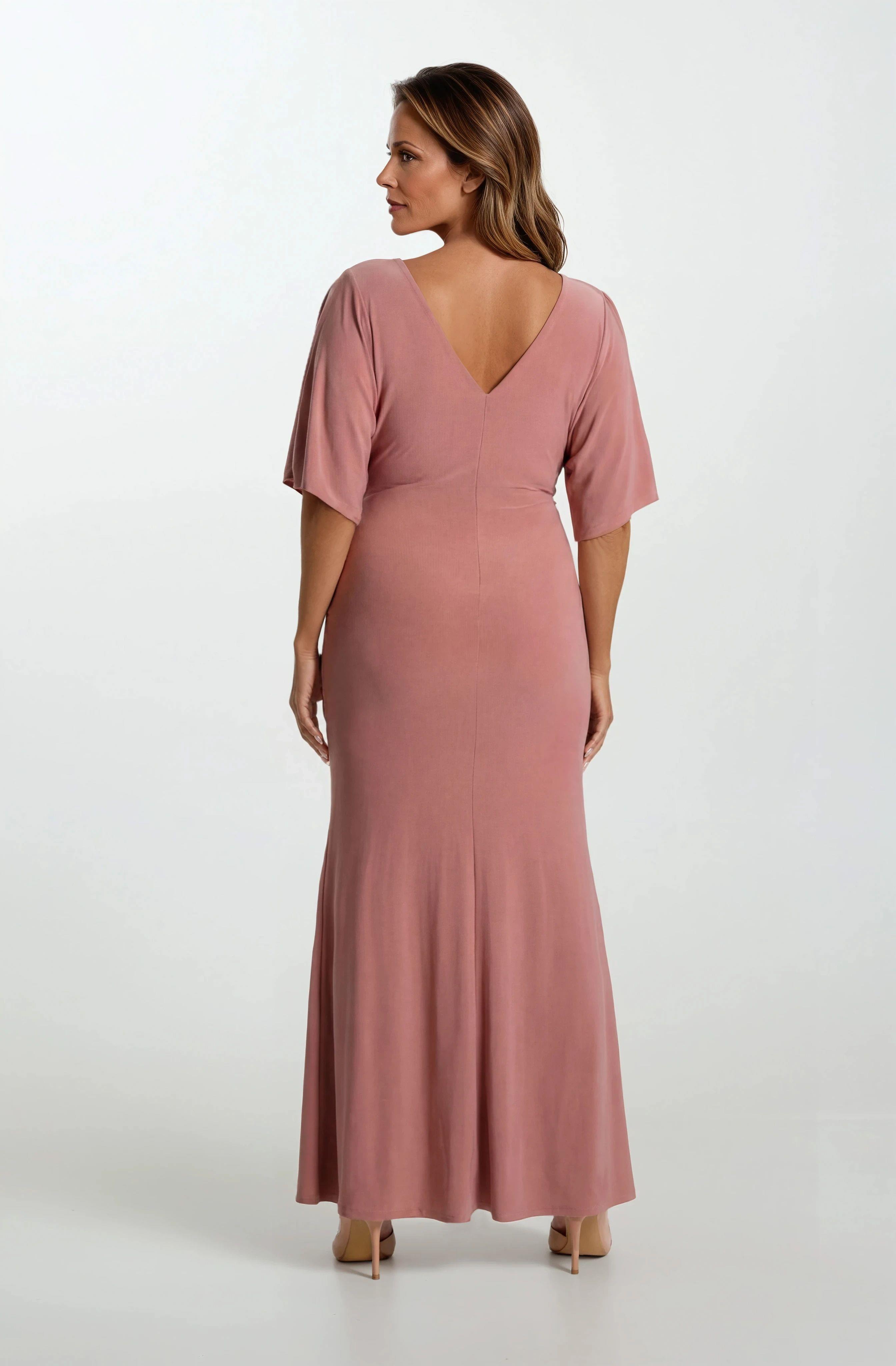 Nemore Kruvaze Yaka Beli Drapeli Uzun Abiye Elbise SOMON