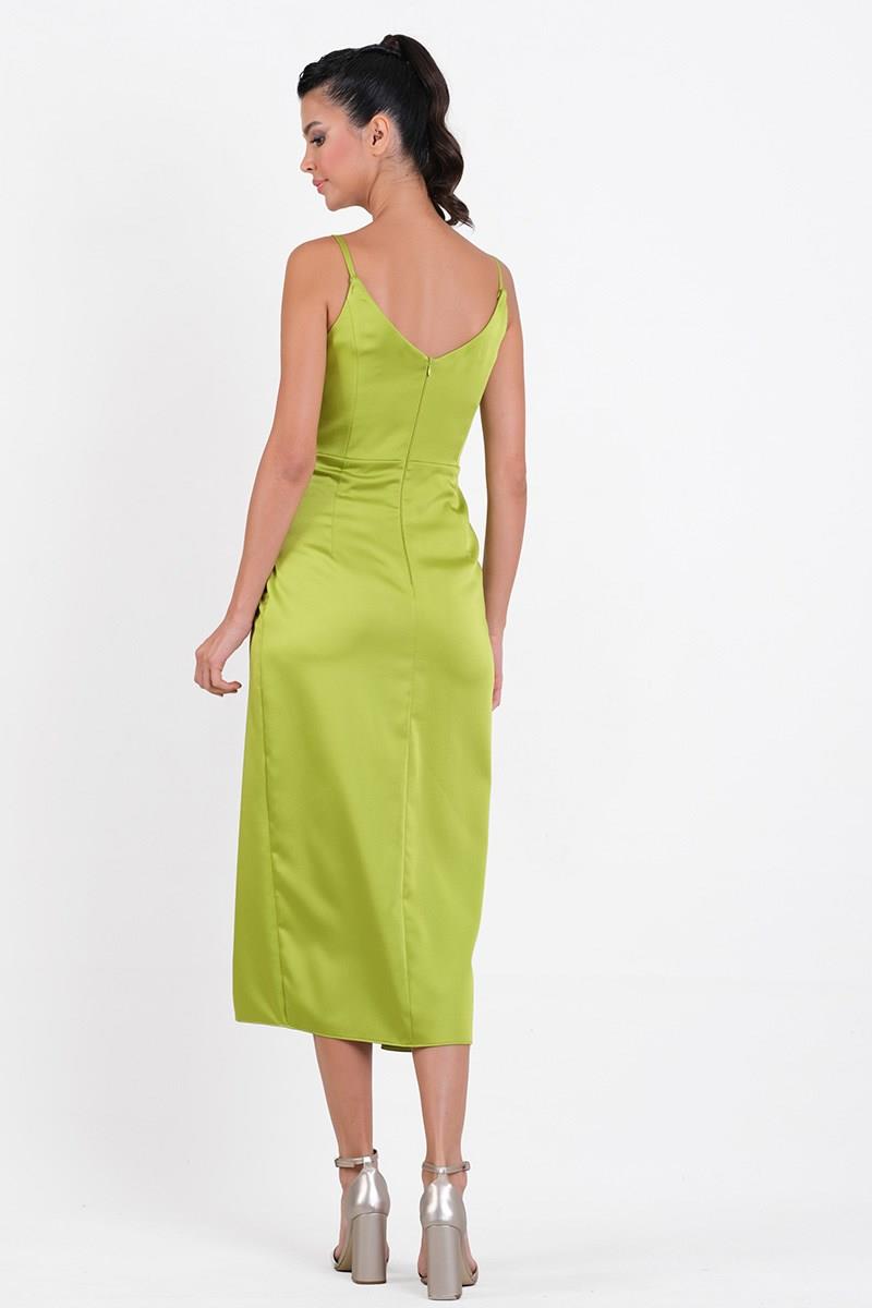 Odoardo İnce Askılı Kruvaze Asimetrik Kısa Abiye Elbise YEŞİL