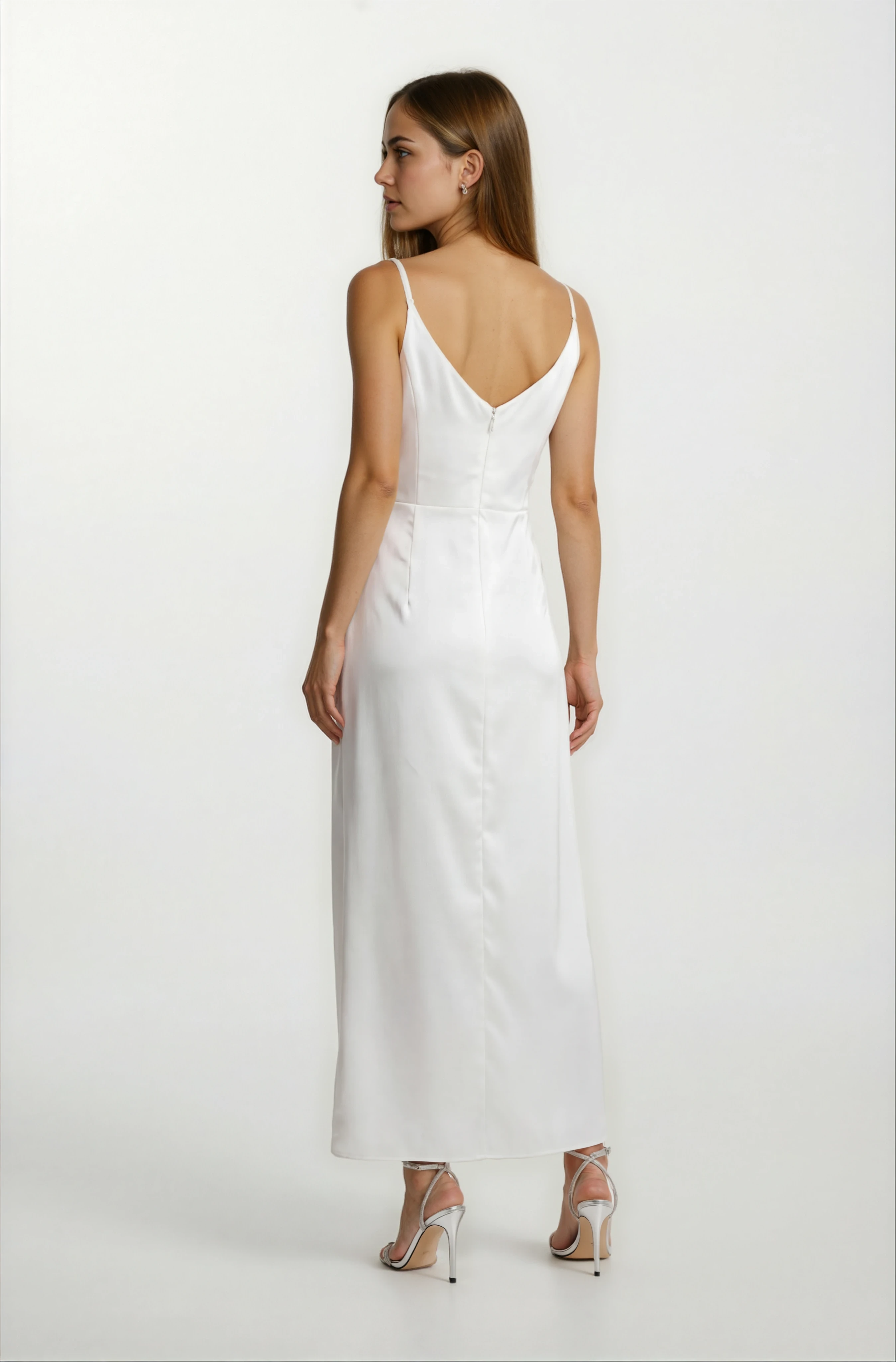 Odoardo İnce Askılı Kruvaze Asimetrik Midi Abiye Elbise EKRU