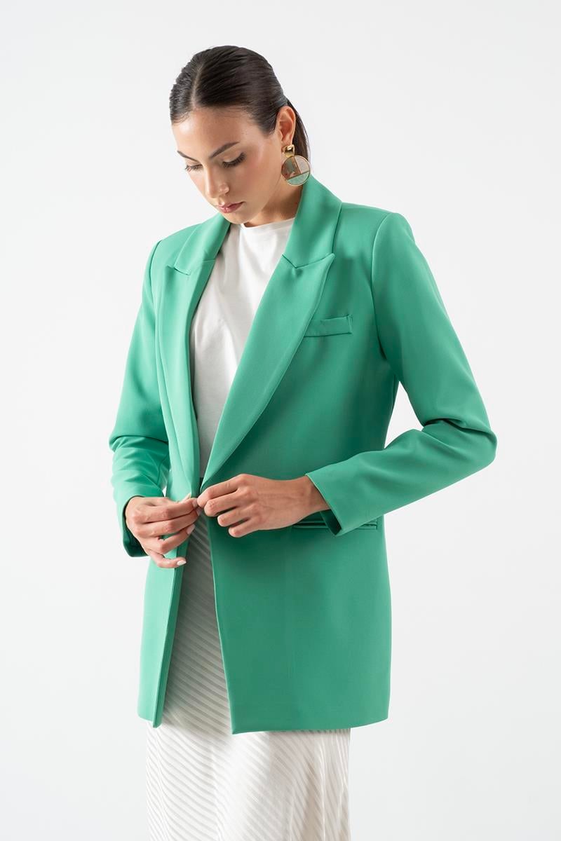 Ondedo Kruvaze Yaka Tek Düğme Salaş Ceket YEŞİL