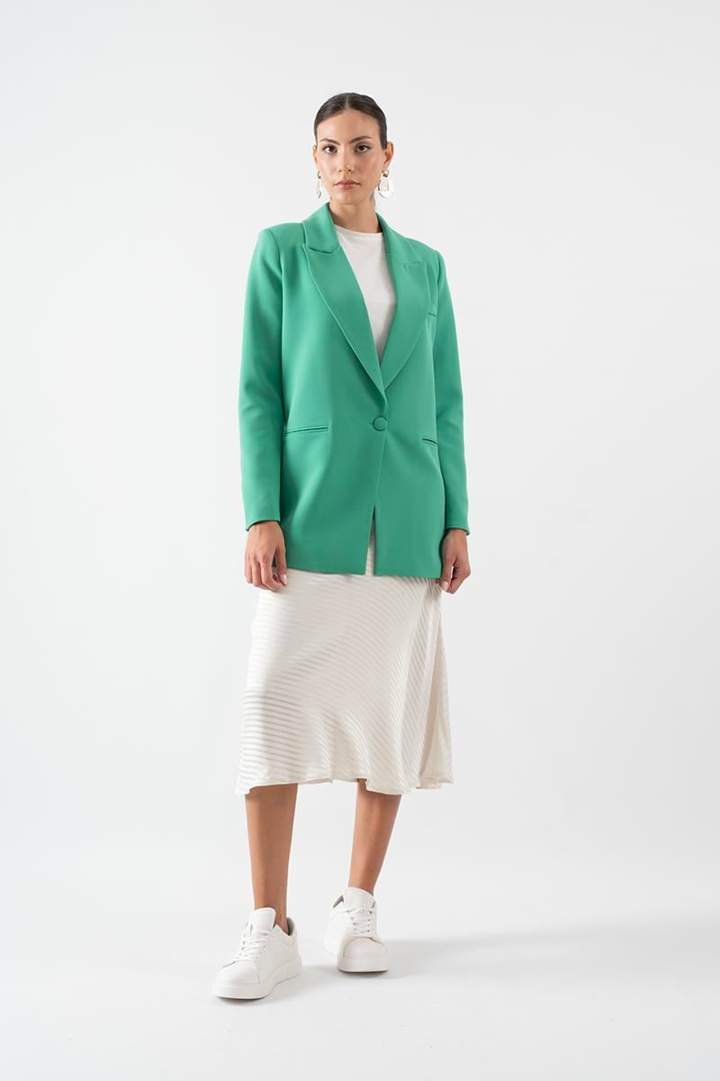 Ondedo Kruvaze Yaka Tek Düğme Salaş Ceket YEŞİL