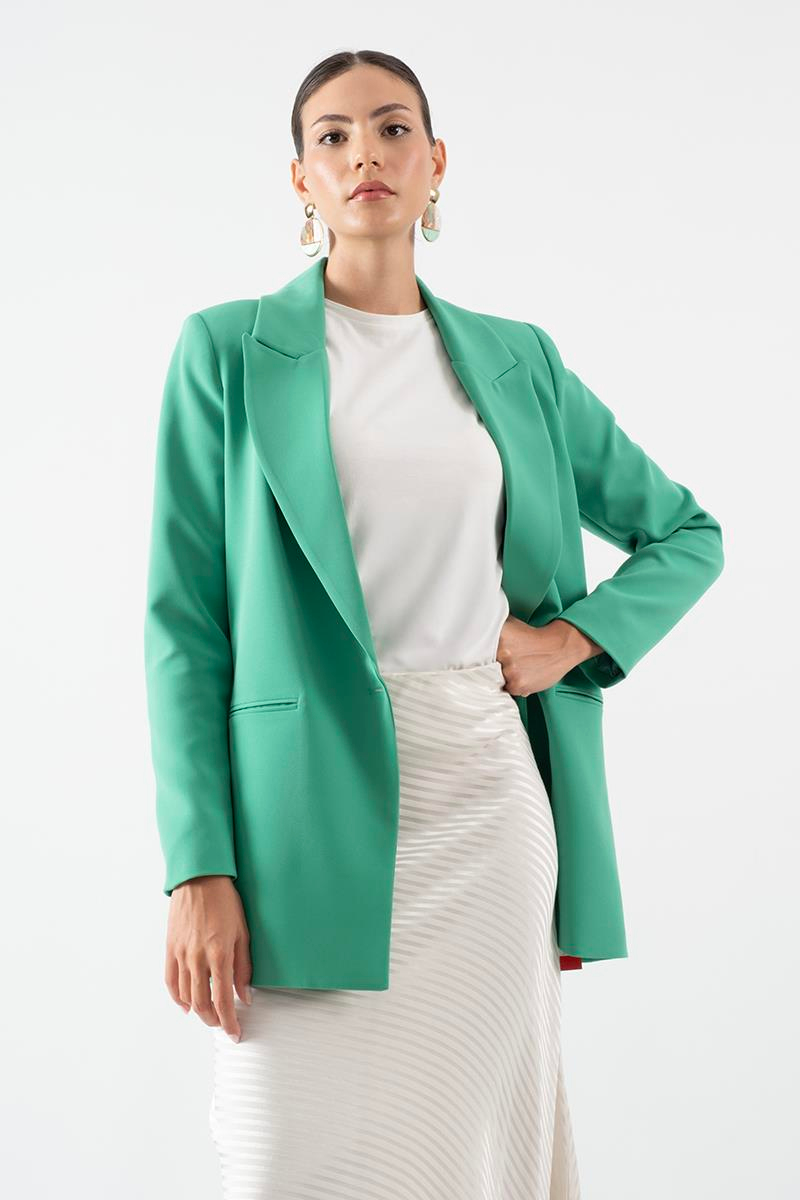 Ondedo Kruvaze Yaka Tek Düğme Salaş Ceket YEŞİL