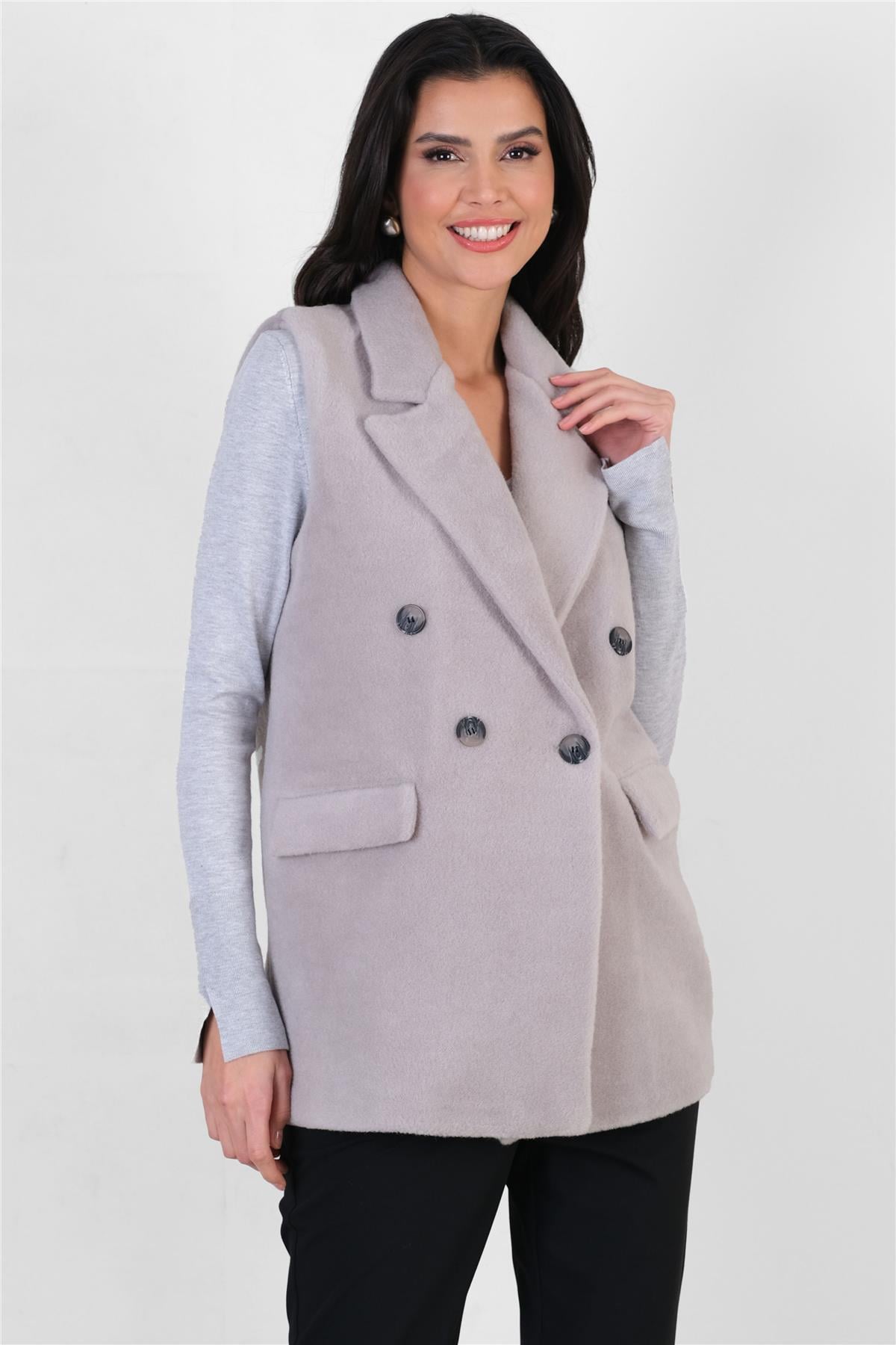 Onide Kruvaze Kolsuz Blazer Kaban GRİ