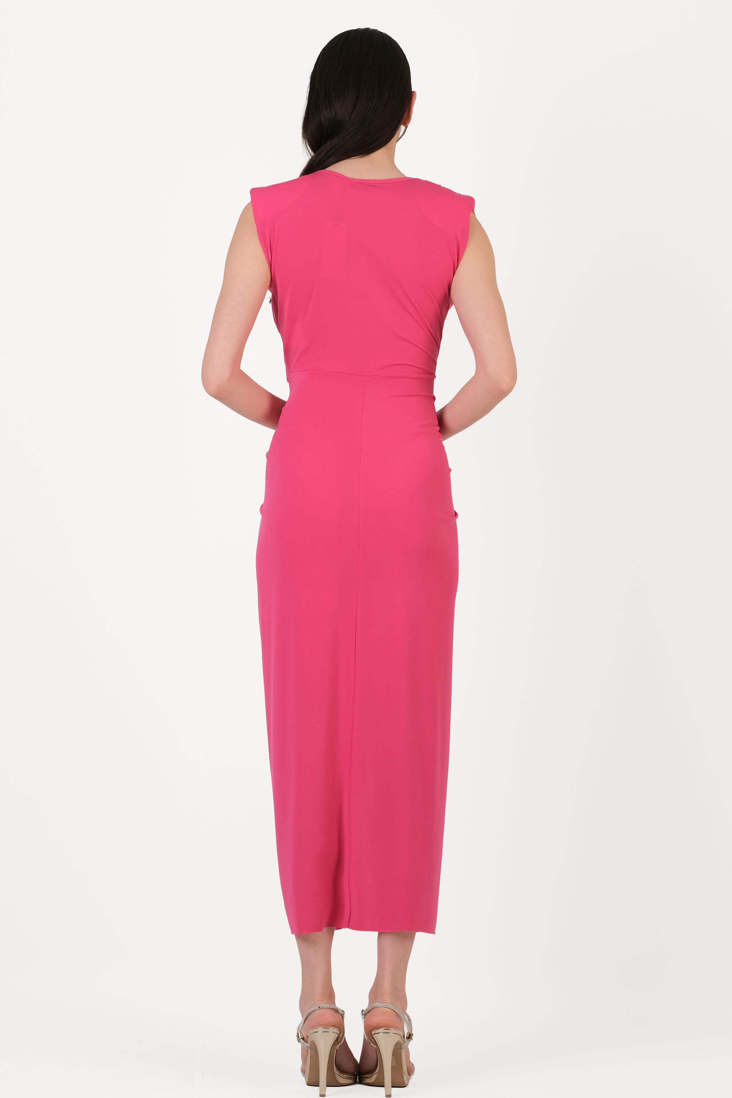 Onisto Omuz Pileli Önü Derin V Uzun Abiye Elbise FUŞYA