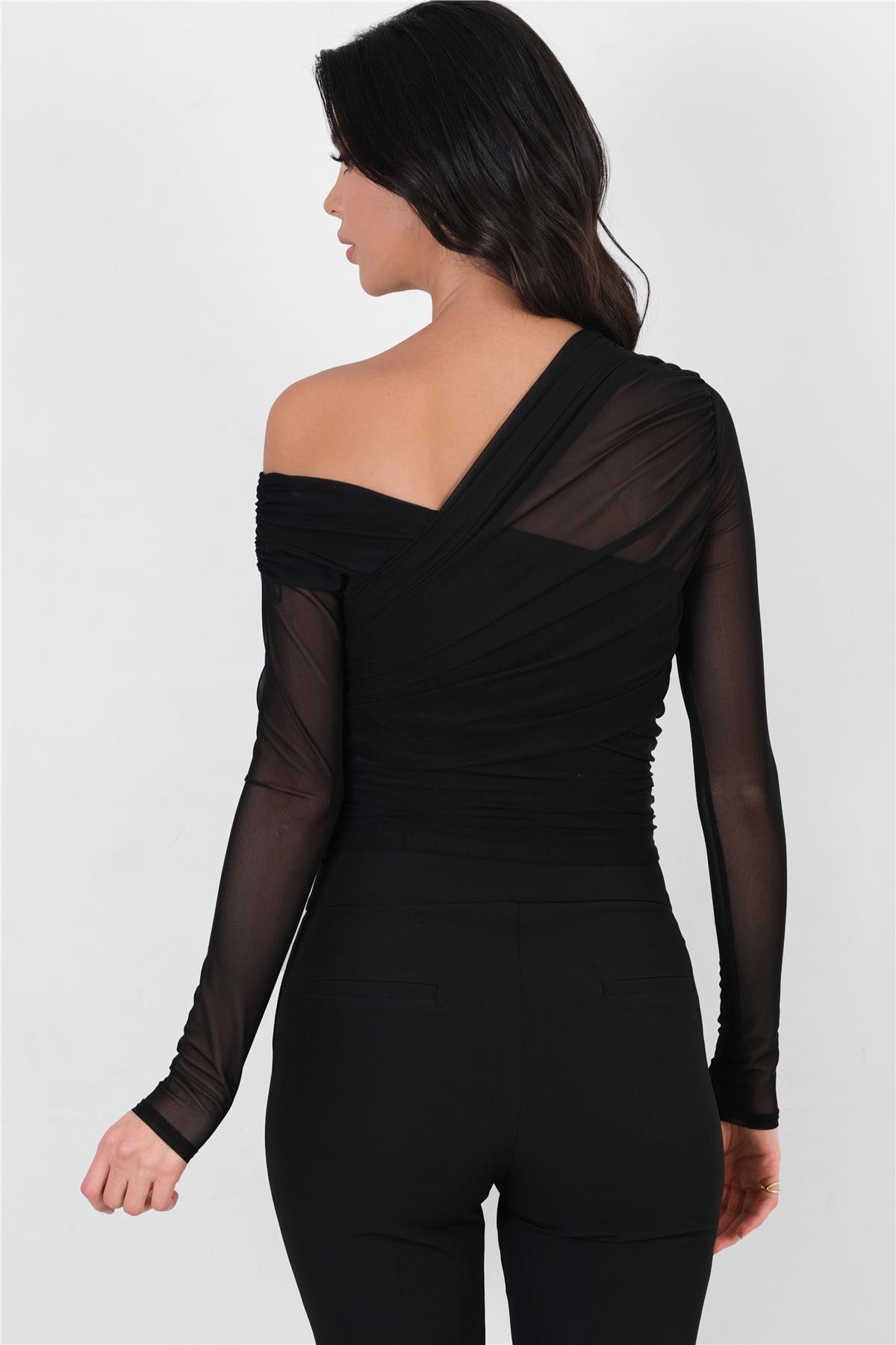 Ordes Kruvaze Omuz Büzgülü Bluz SİYAH