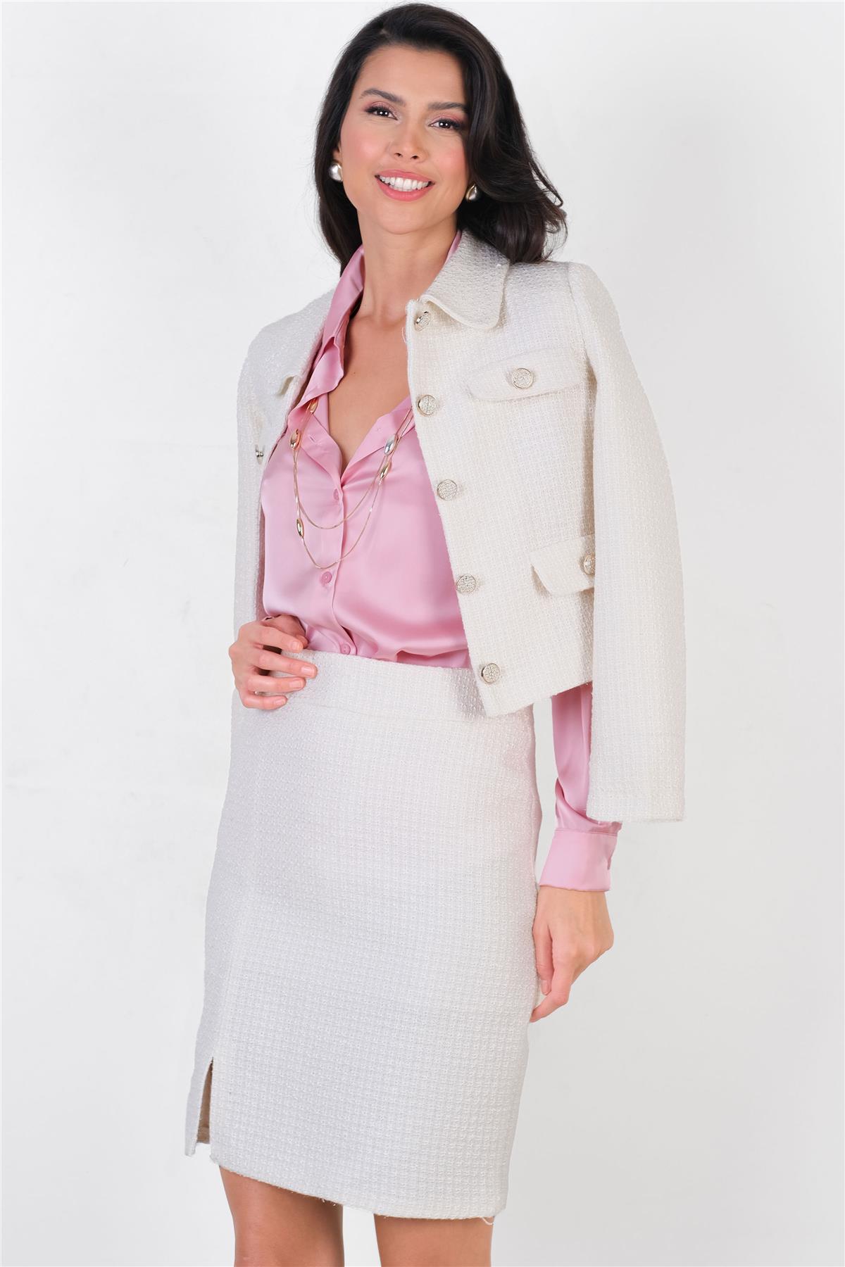 Orenzio Önü Yırtmaçlı Kalem Etek KREM