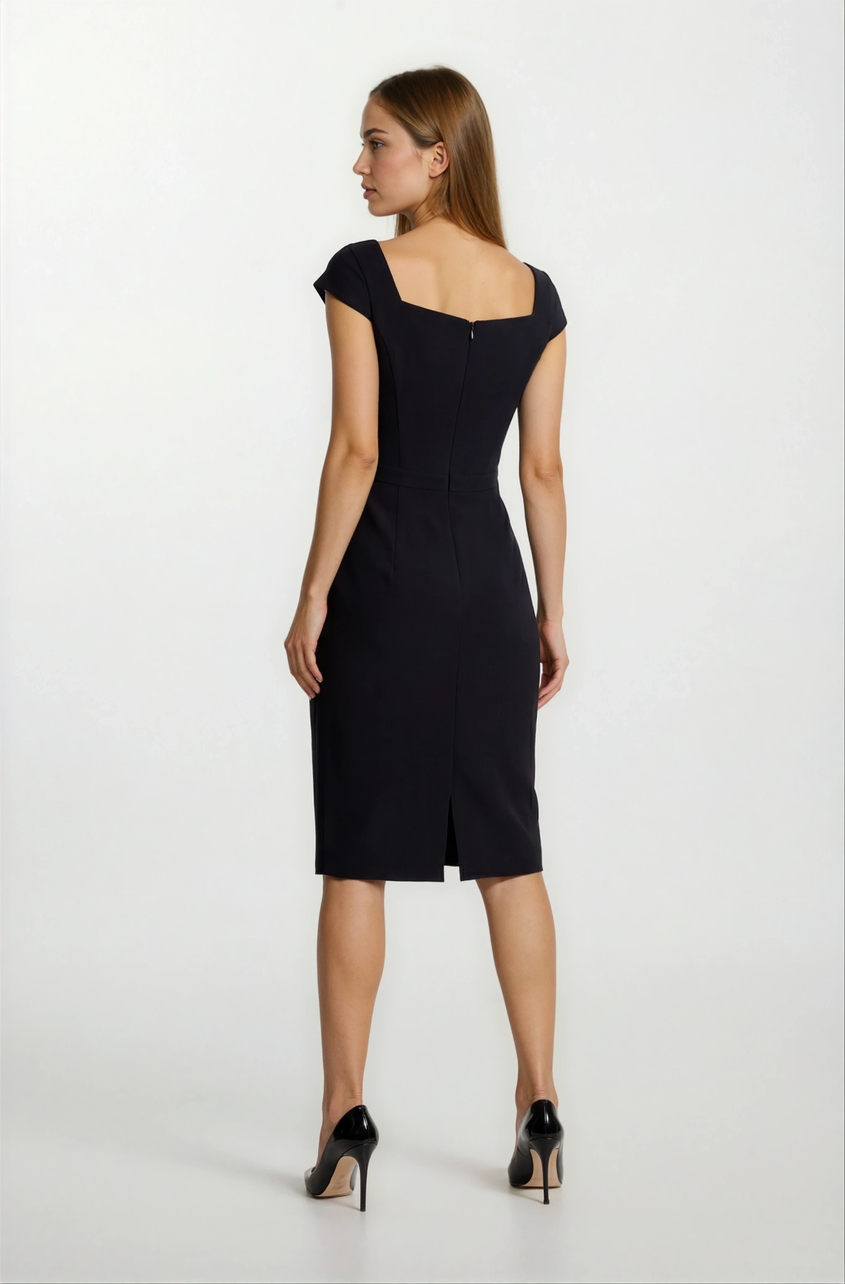 Orestino Kare Yaka Mendil Kol Elbise SİYAH