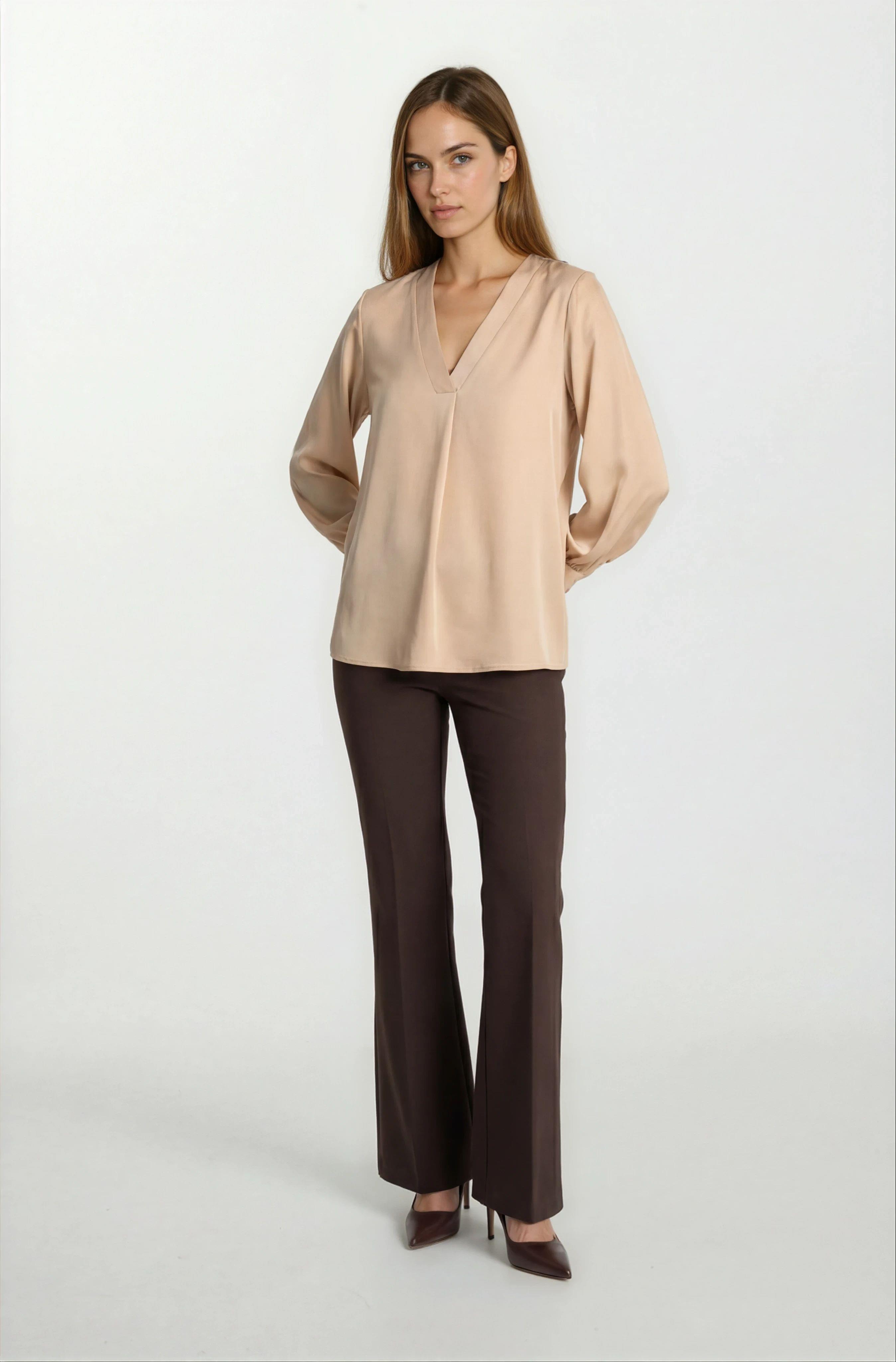 Oresto Düşük Bel Lastikli İspanyol Paça Pantolon KAHVE