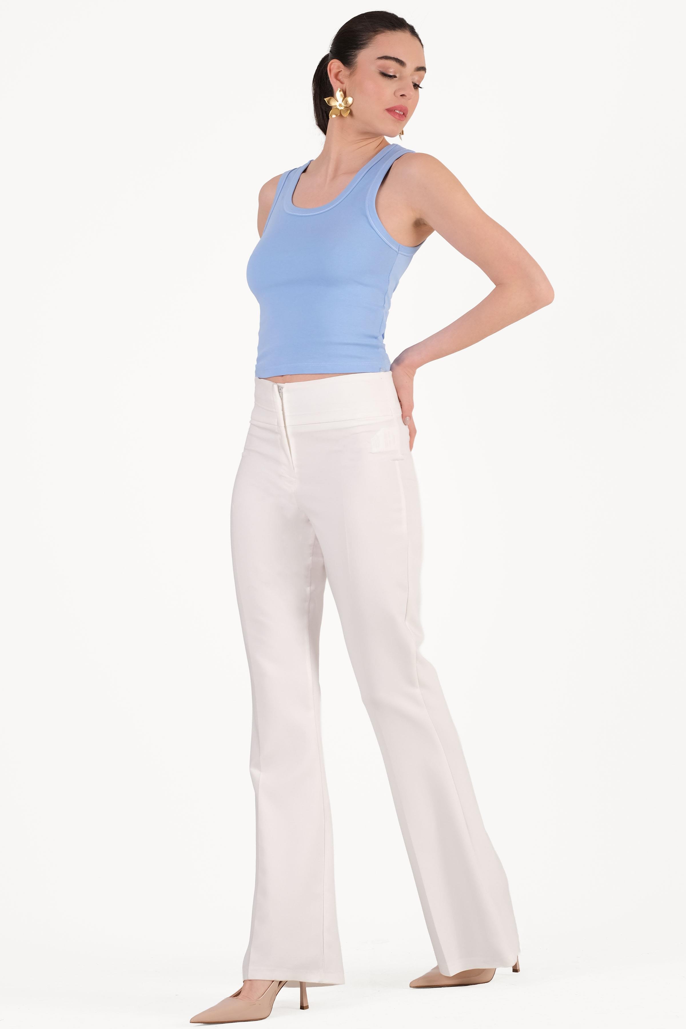 Oretta Yüksek Bel İspanyol Paça Pantolon EKRU