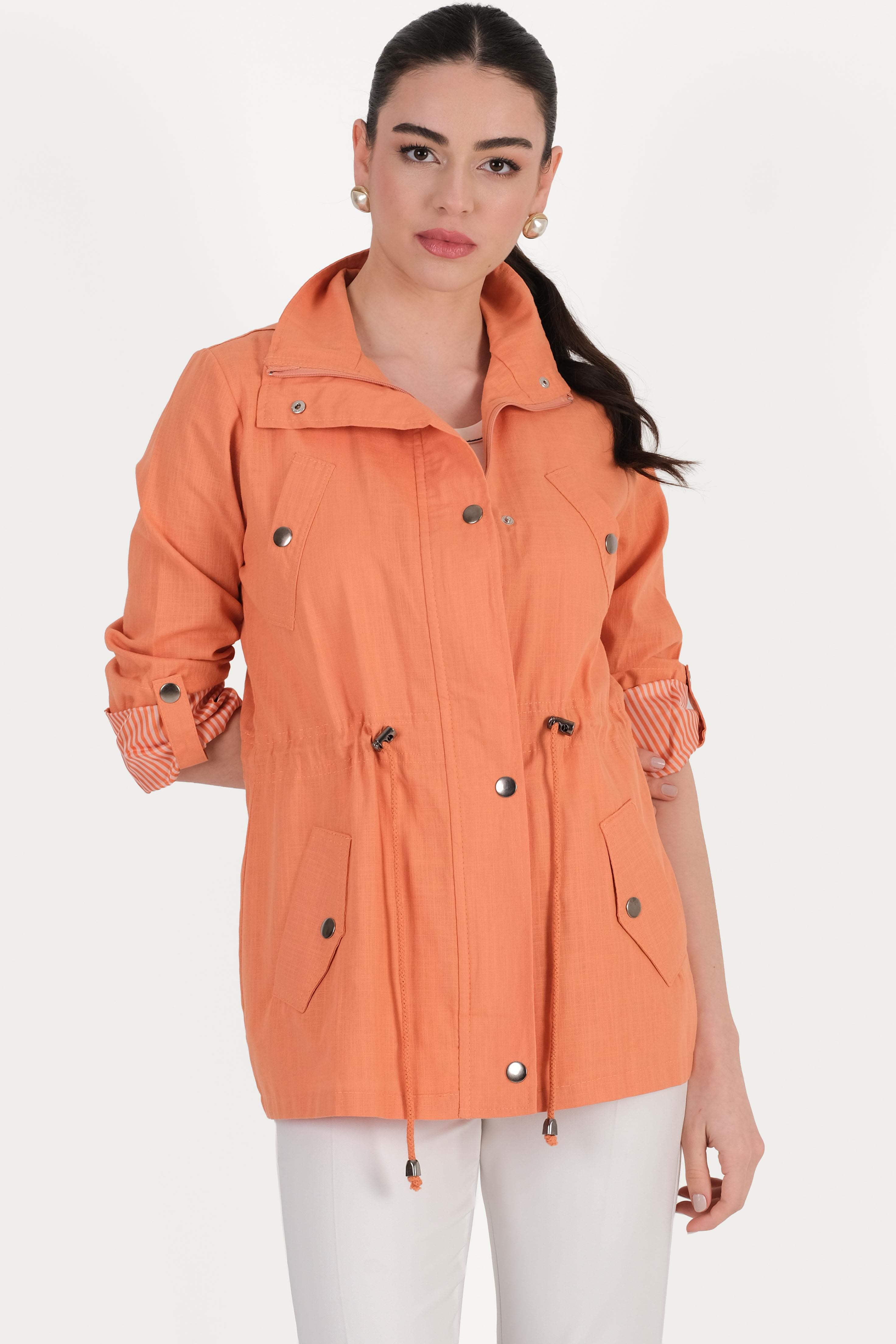 Oriente Dik Yaka Fermuarlı Çıtçıtlı Kaban ORANJ