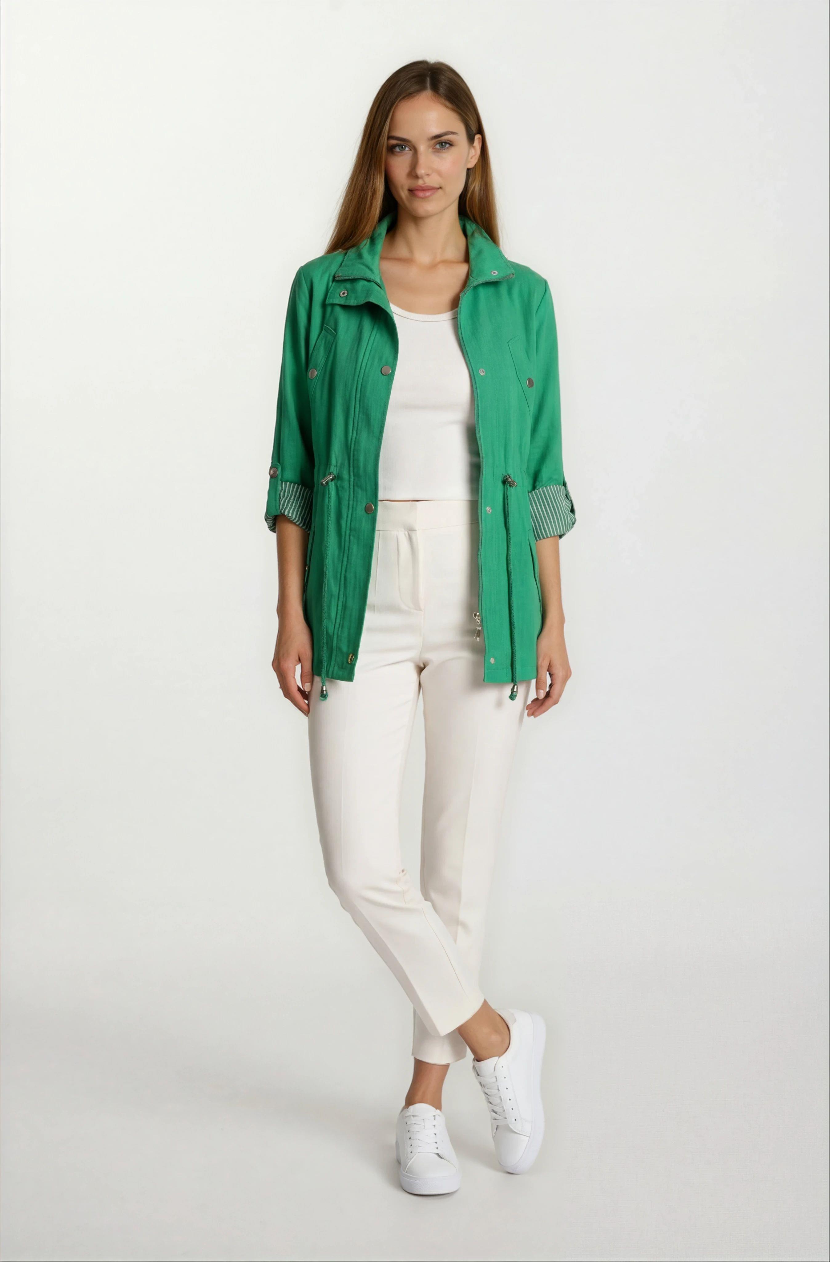 Oriente Dik Yaka Fermuarlı Çıtçıtlı Kaban YEŞİL