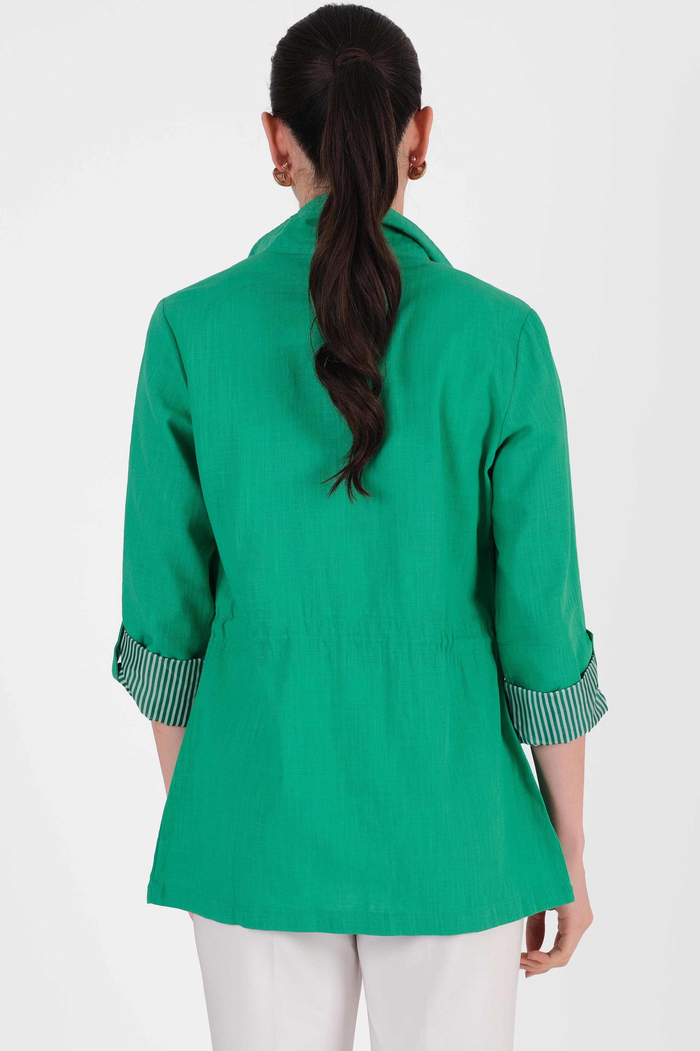 Oriente Dik Yaka Fermuarlı Çıtçıtlı Kaban YEŞİL