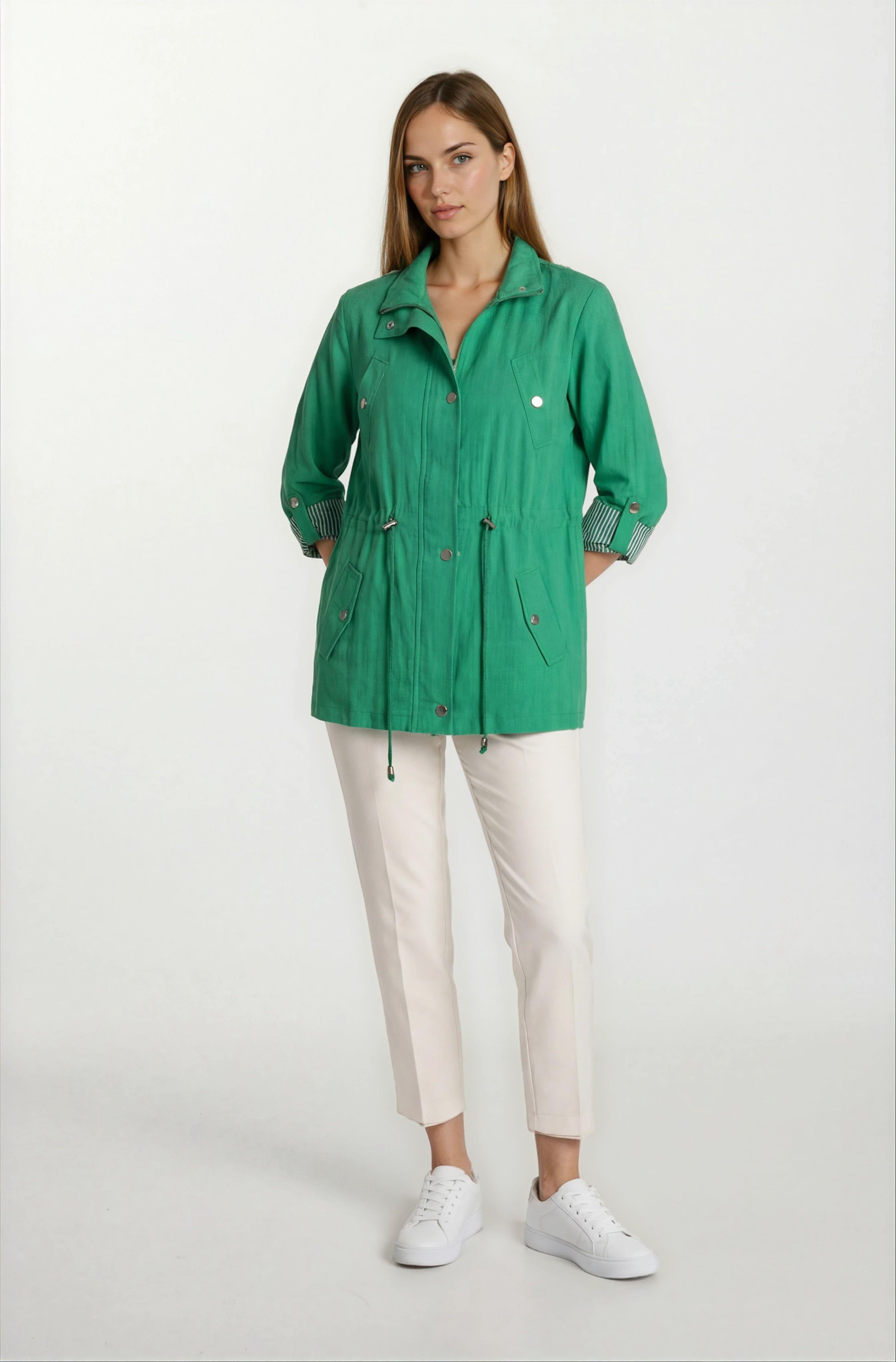 Oriente Dik Yaka Fermuarlı Çıtçıtlı Kaban YEŞİL