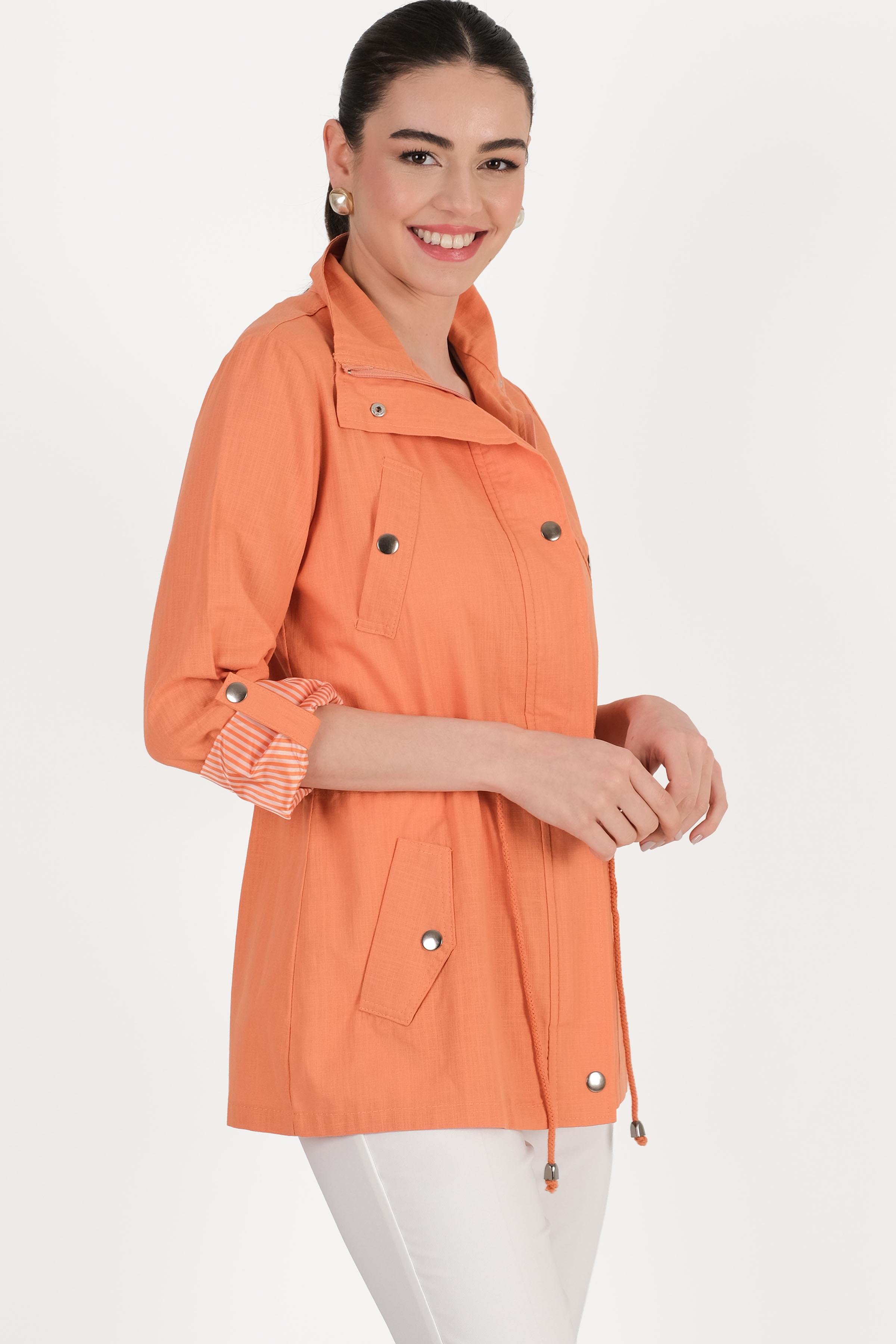 Oriente Dik Yaka Fermuarlı Çıtçıtlı Kaban ORANJ