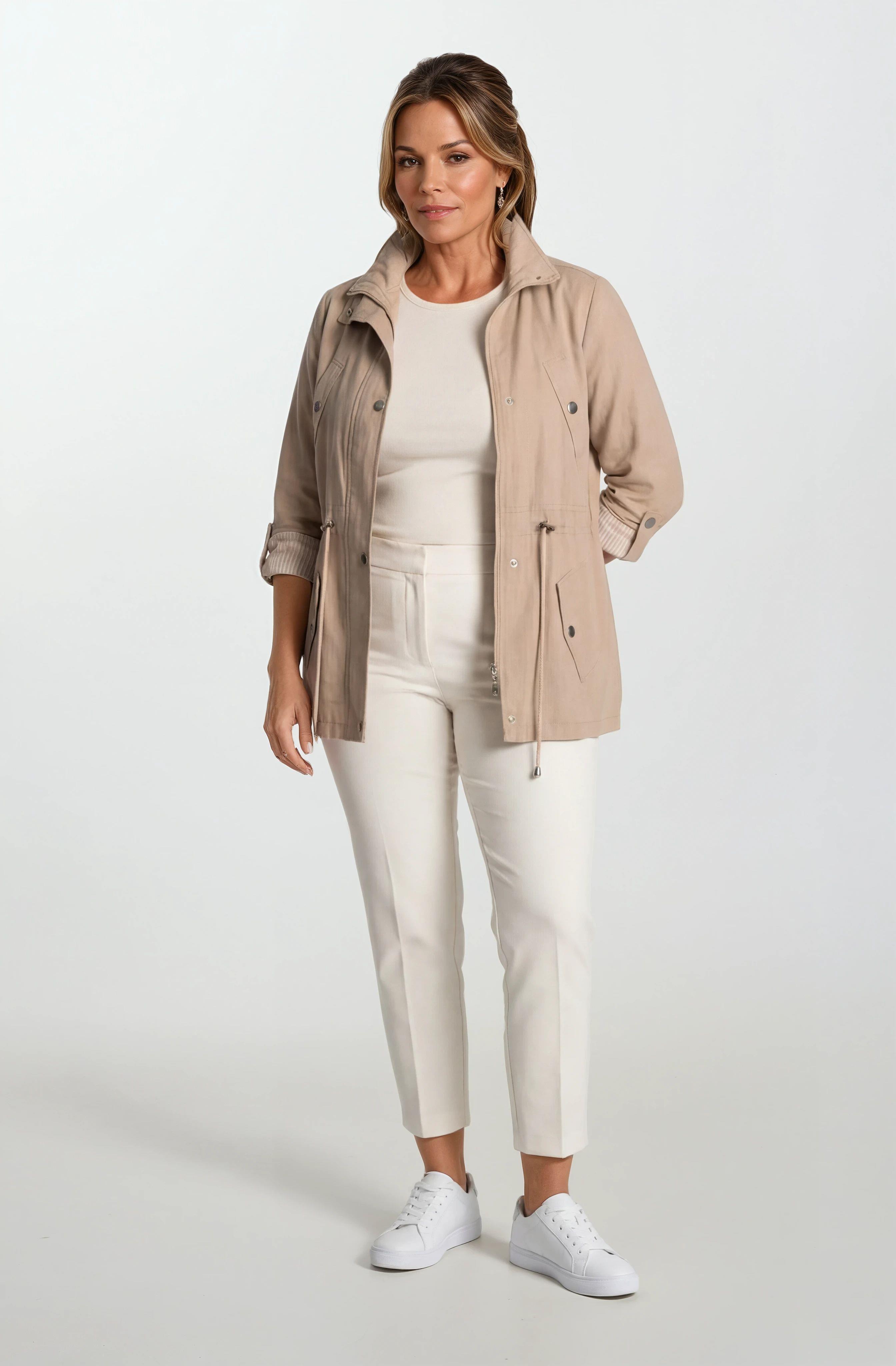 Oriente Dik Yaka Fermuarlı Çıtçıtlı Safari Mont BEJ