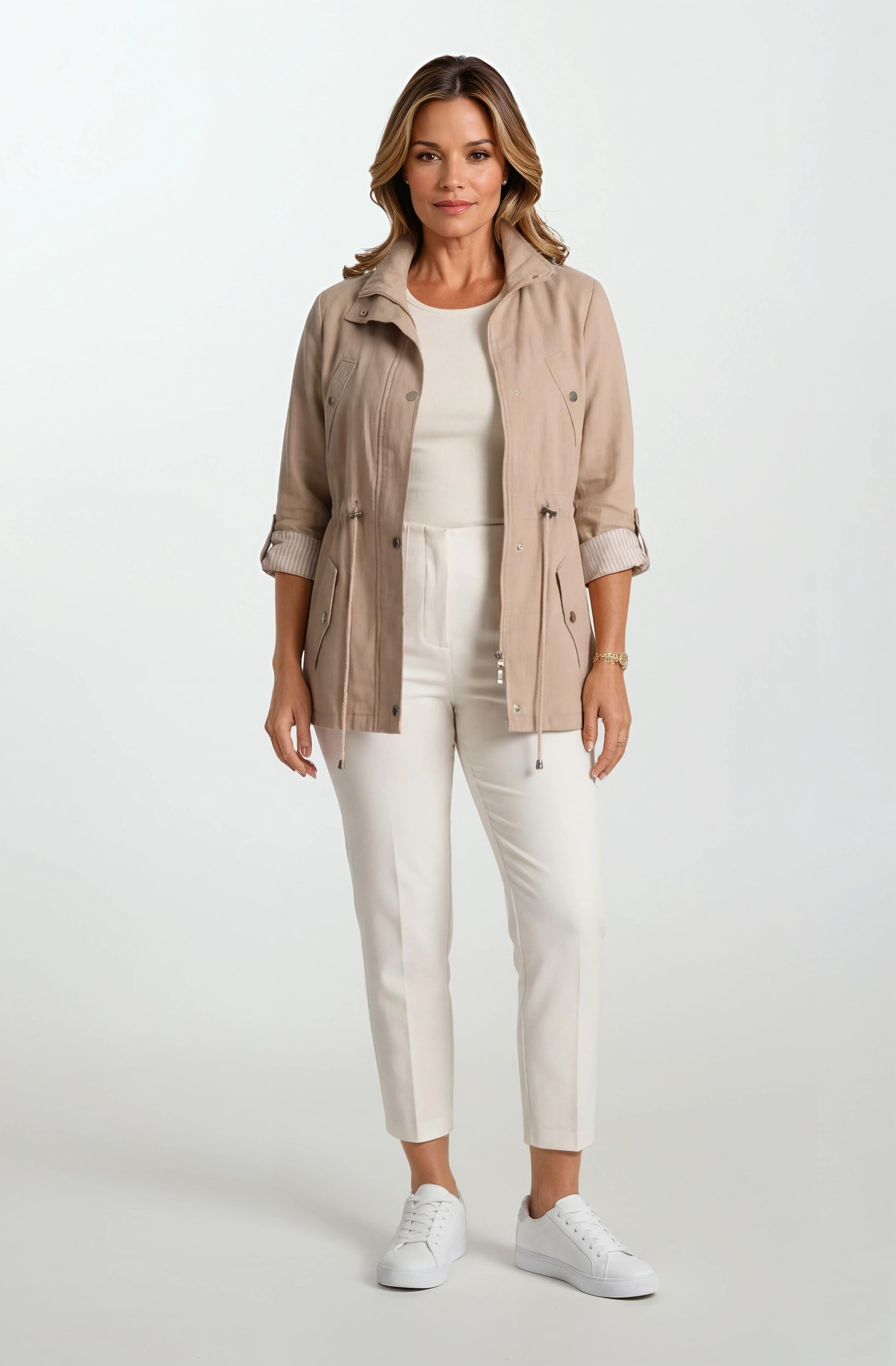 Oriente Dik Yaka Fermuarlı Çıtçıtlı Safari Mont BEJ