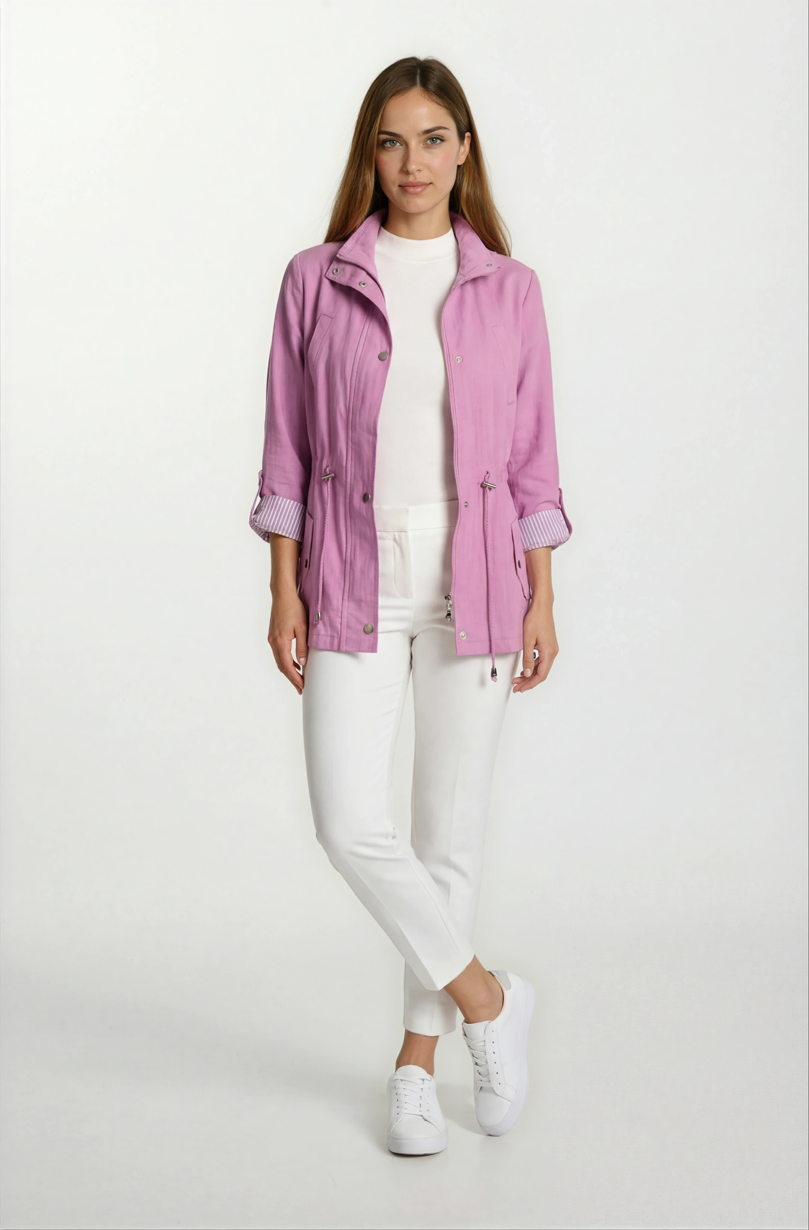 Oriente Dik Yaka Fermuarlı Çıtçıtlı Safari Mont LİLA