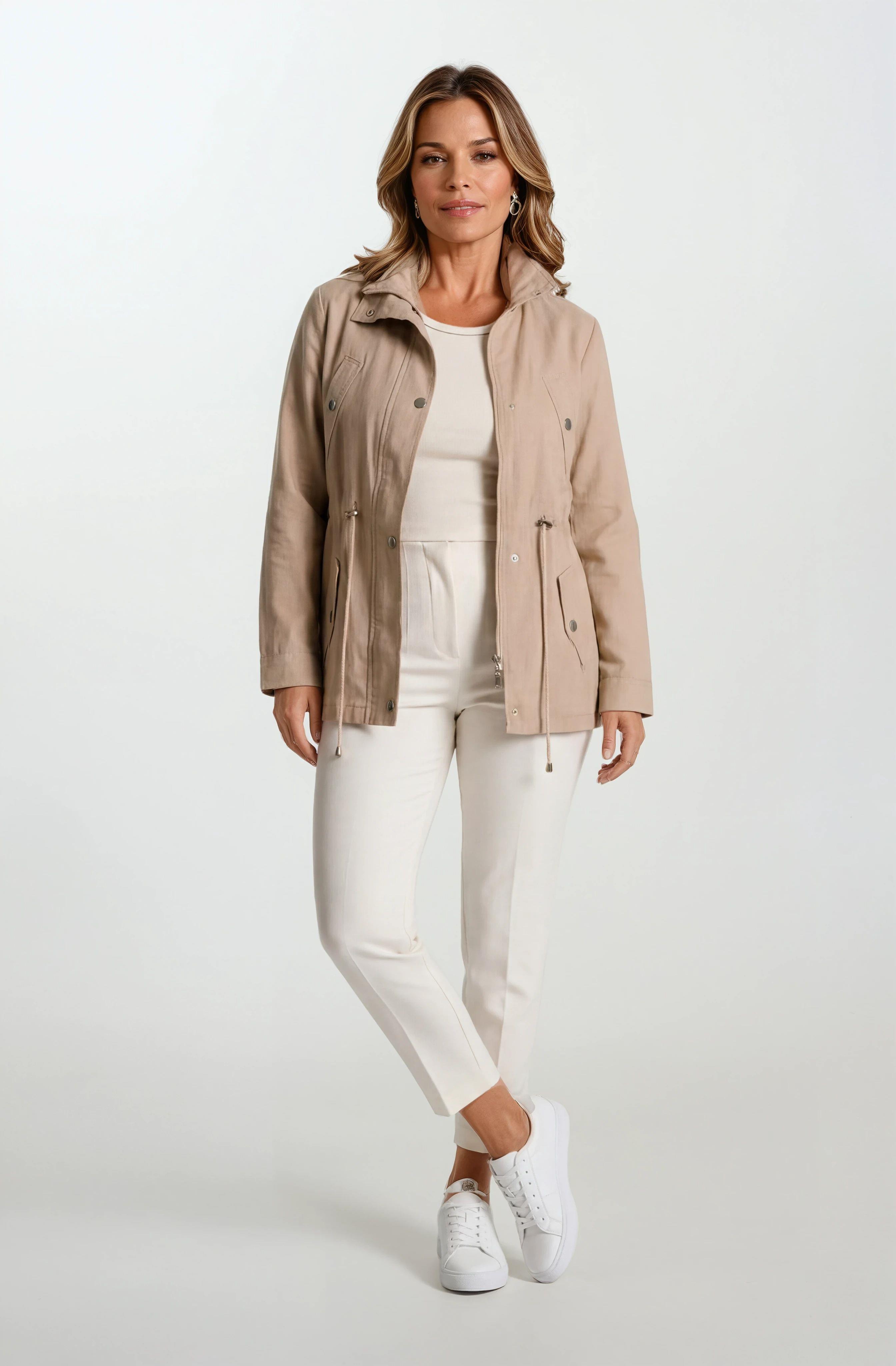 Oriente Dik Yaka Fermuarlı Çıtçıtlı Safari Mont BEJ