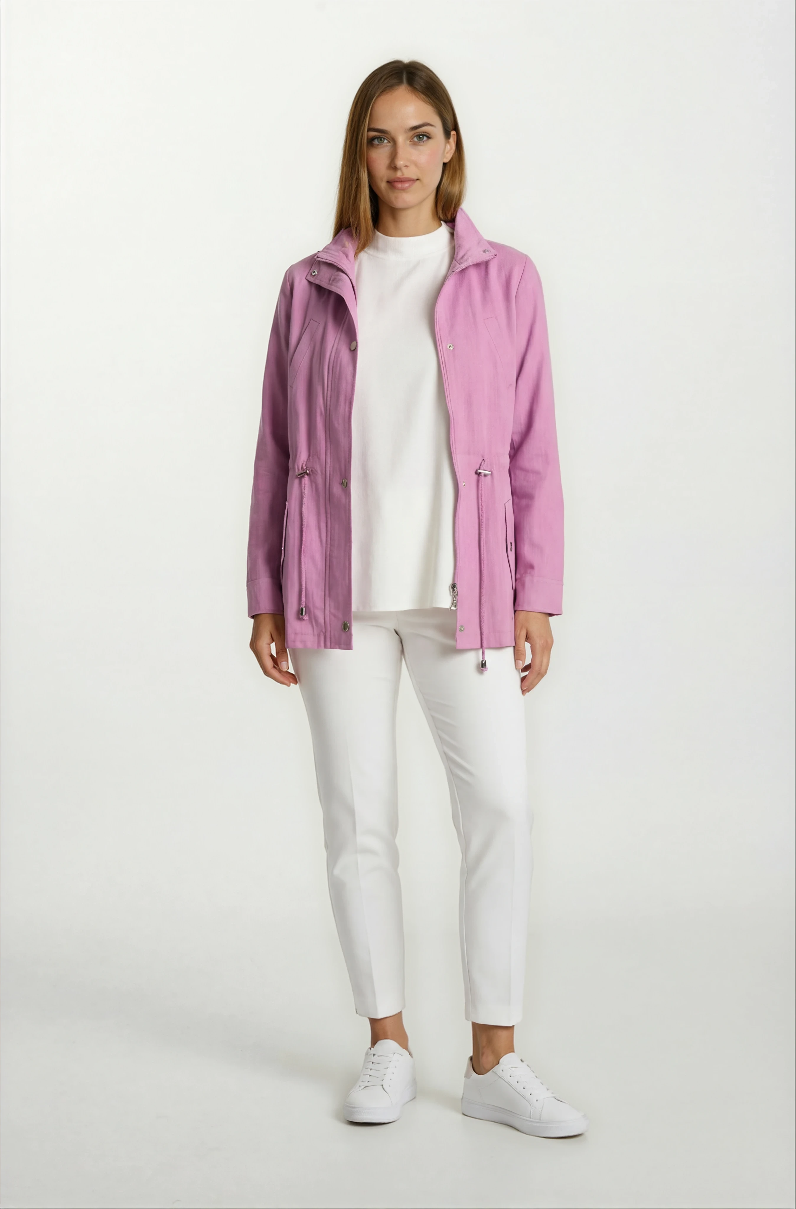 Oriente Dik Yaka Fermuarlı Çıtçıtlı Safari Mont LİLA