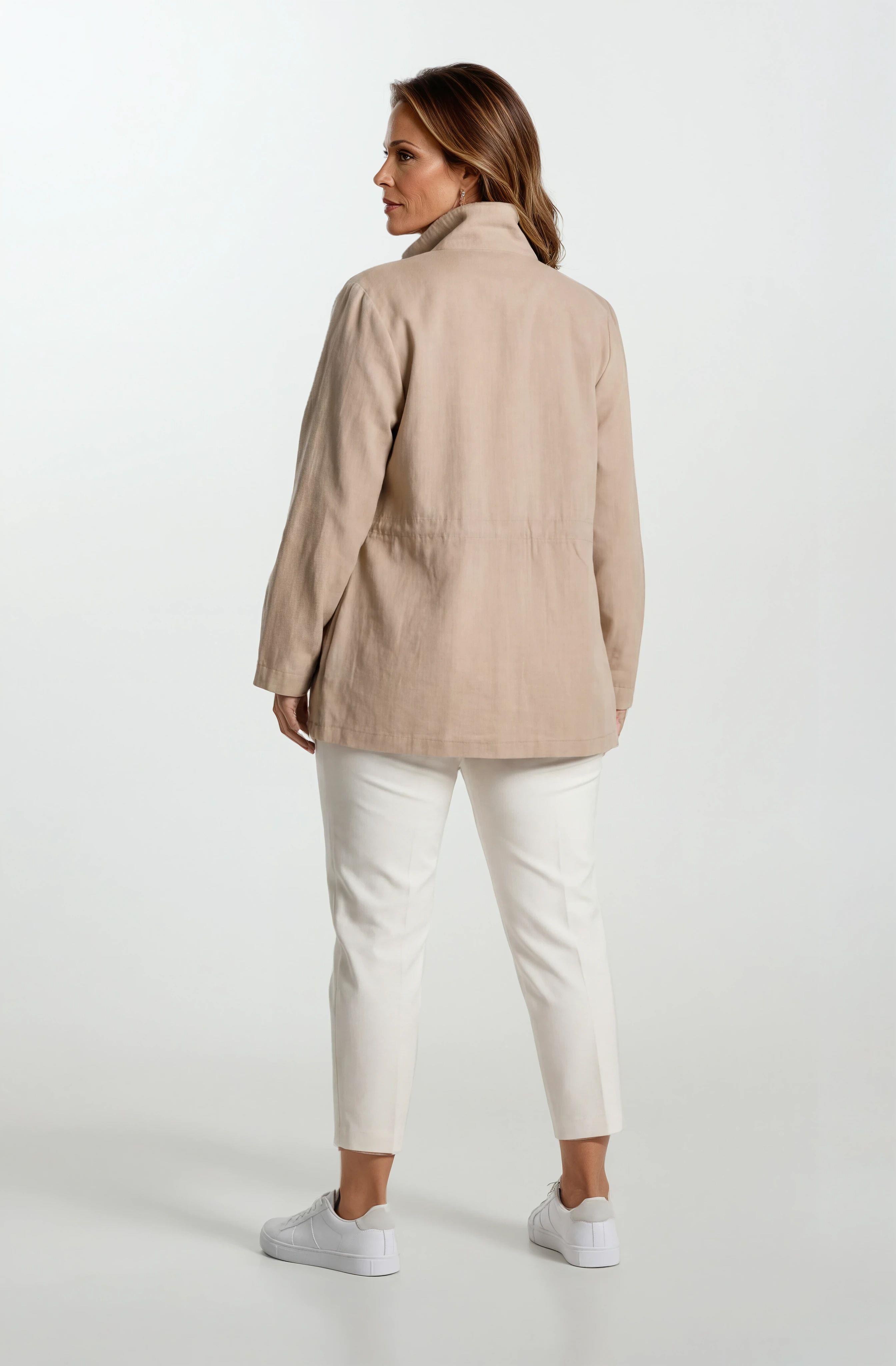 Oriente Dik Yaka Fermuarlı Çıtçıtlı Safari Mont BEJ