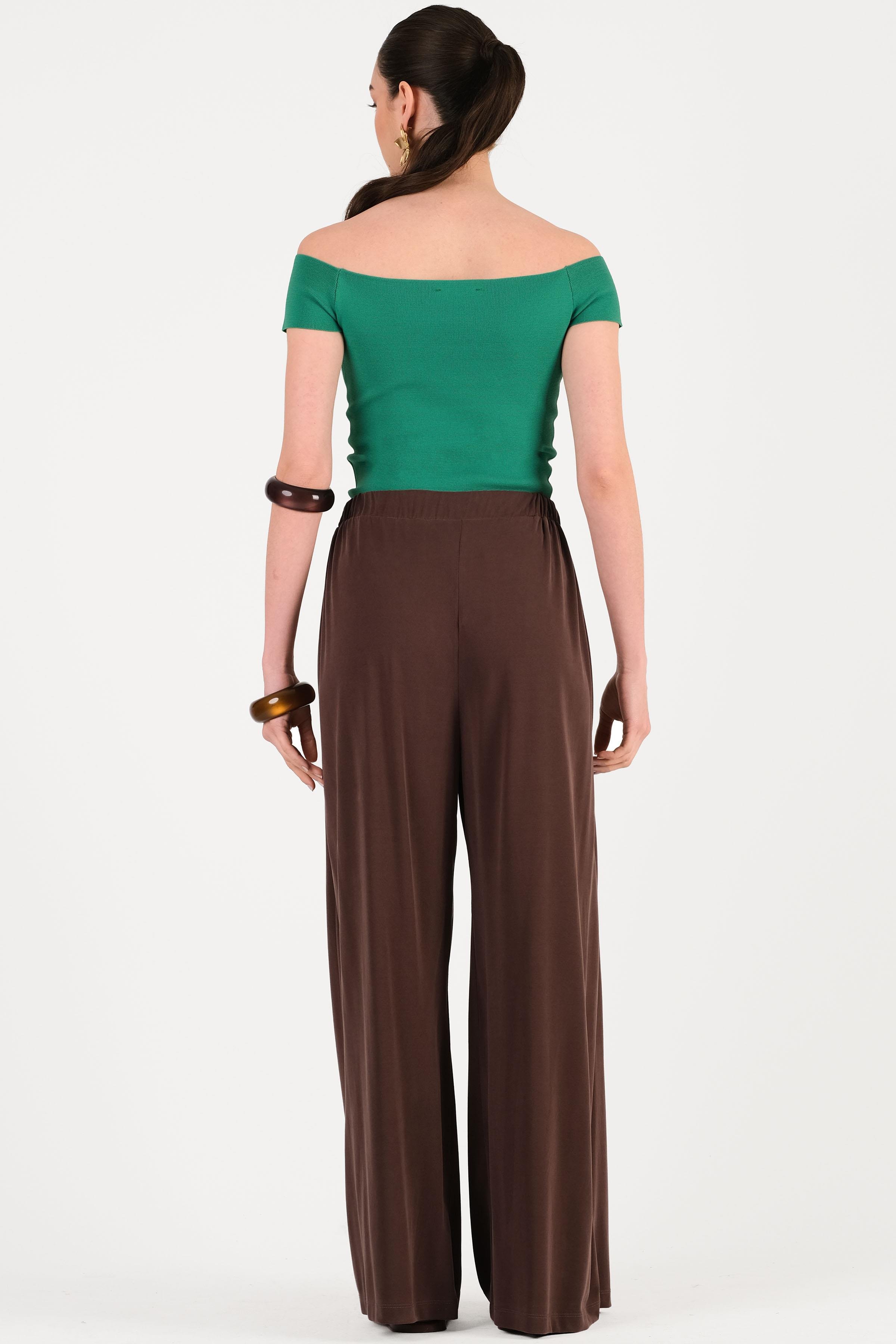 Orione Beli Lastikli Bol Paça Pantolon KAHVE