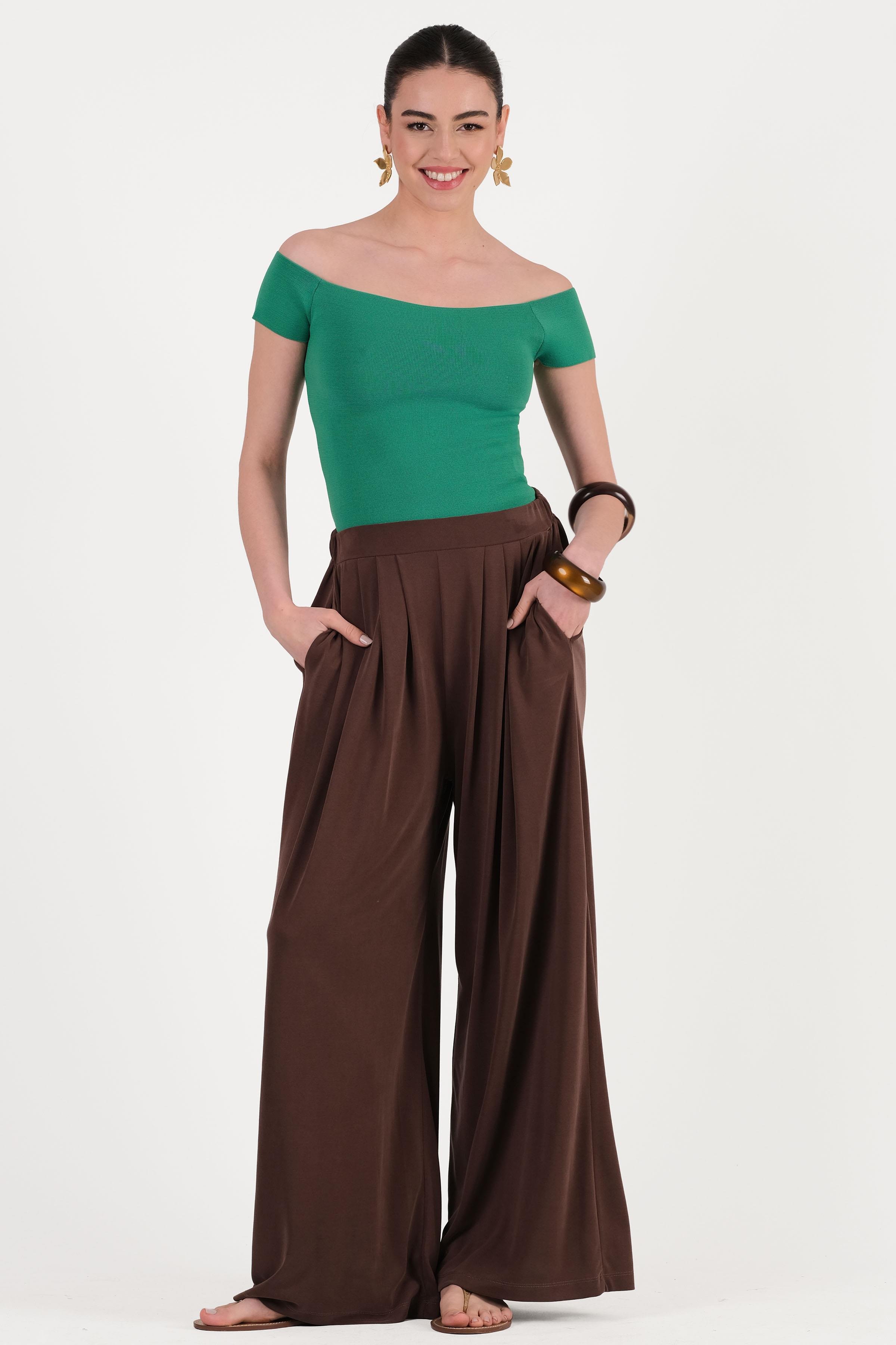 Orione Beli Lastikli Bol Paça Pantolon KAHVE