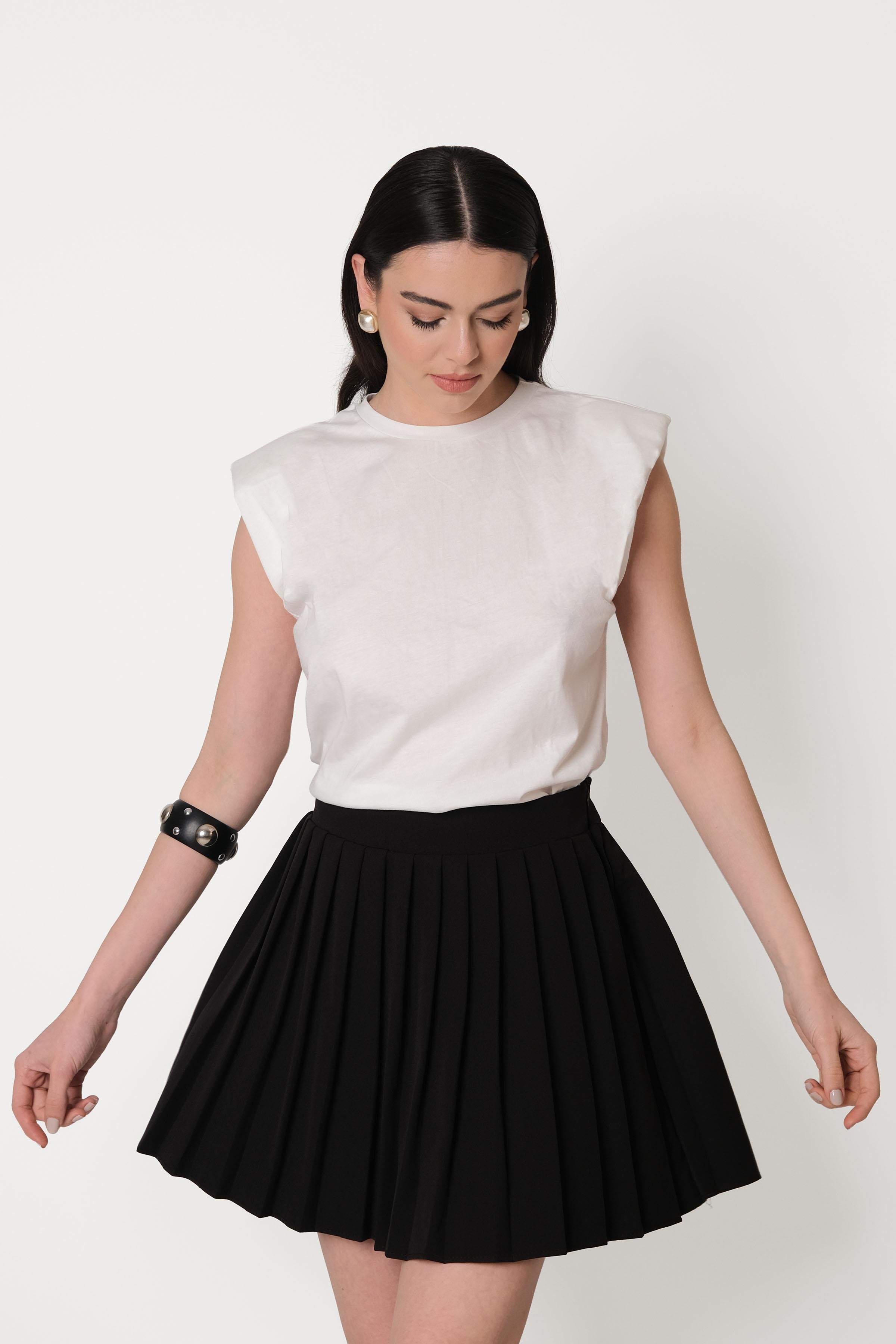 Ormella Pileli Mini Etek SİYAH