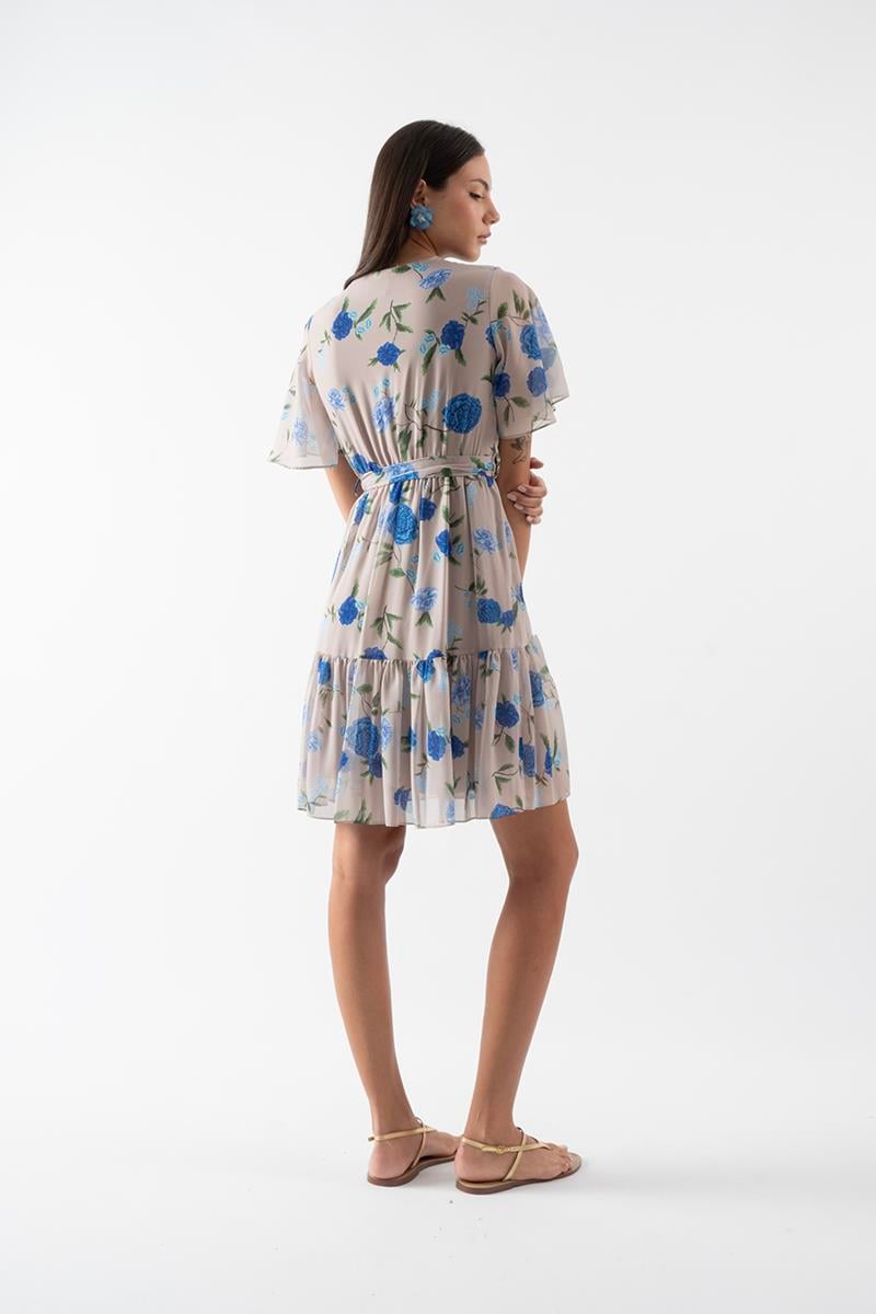 Ortesina Kruvaze Yaka Elbise BEJ