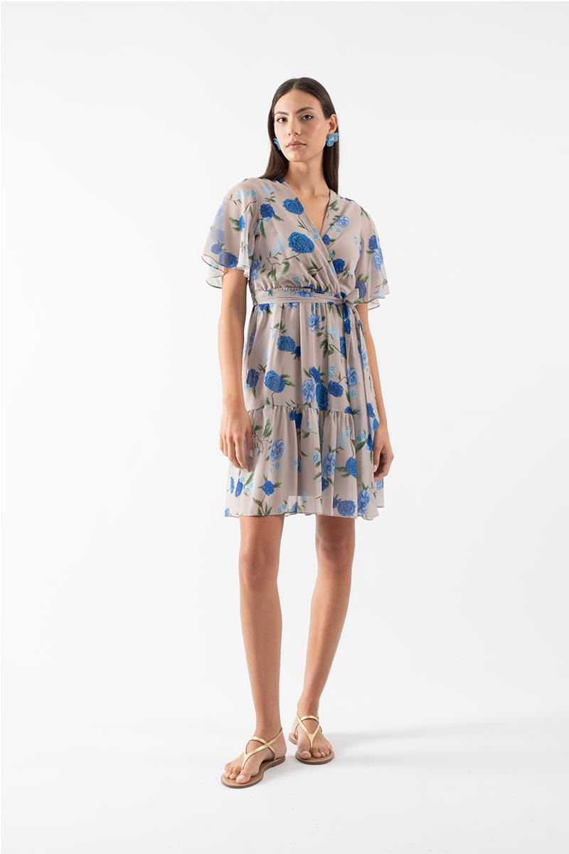 Ortesina Kruvaze Yaka Elbise BEJ