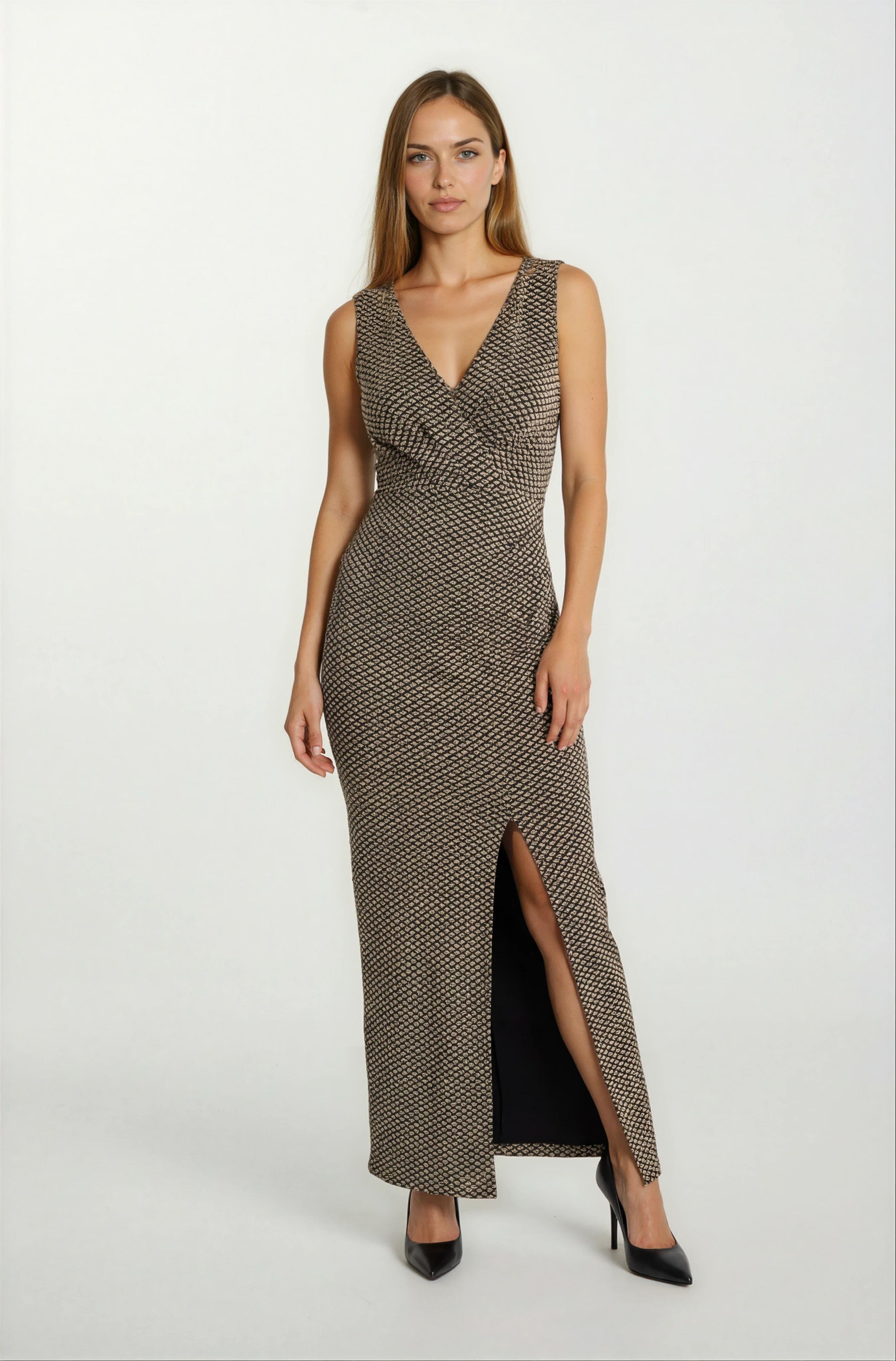 Orvanna Kruvaze Asimetrik Taşlı Uzun Abiye Elbise KAHVE