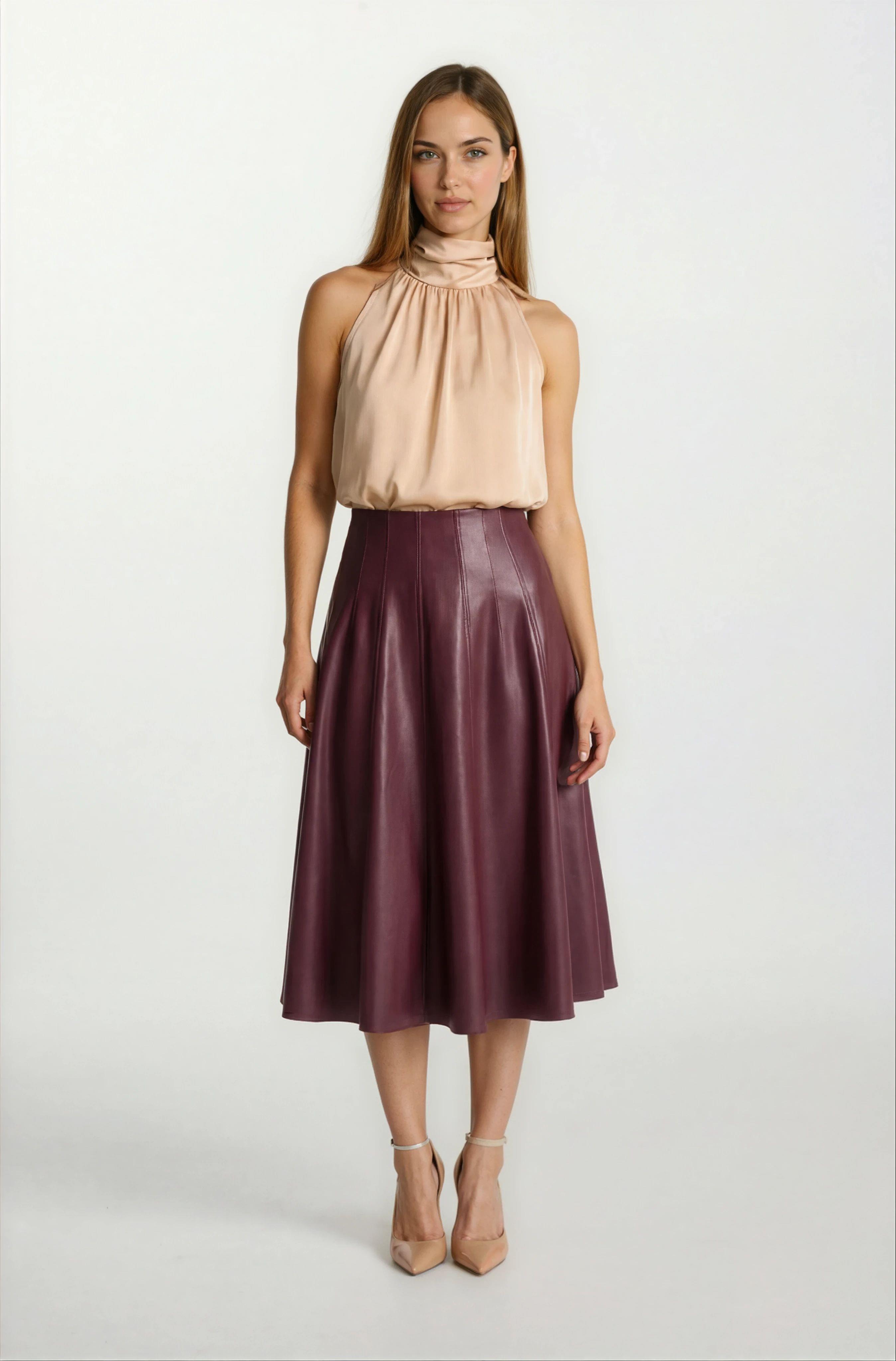 Osmelia Dik Yaka Kolsuz Bluz CAMEL