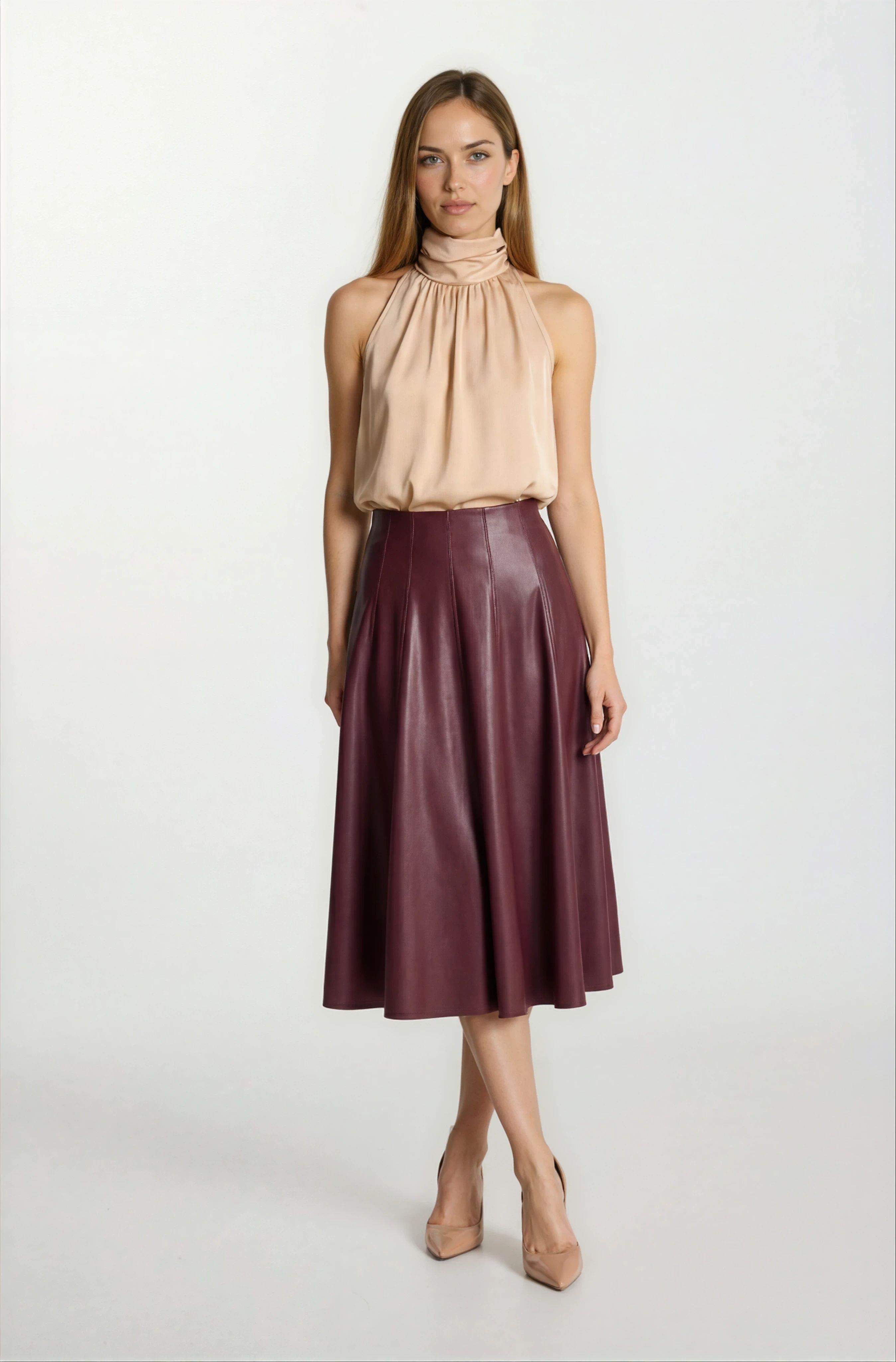 Osmelia Dik Yaka Kolsuz Bluz CAMEL