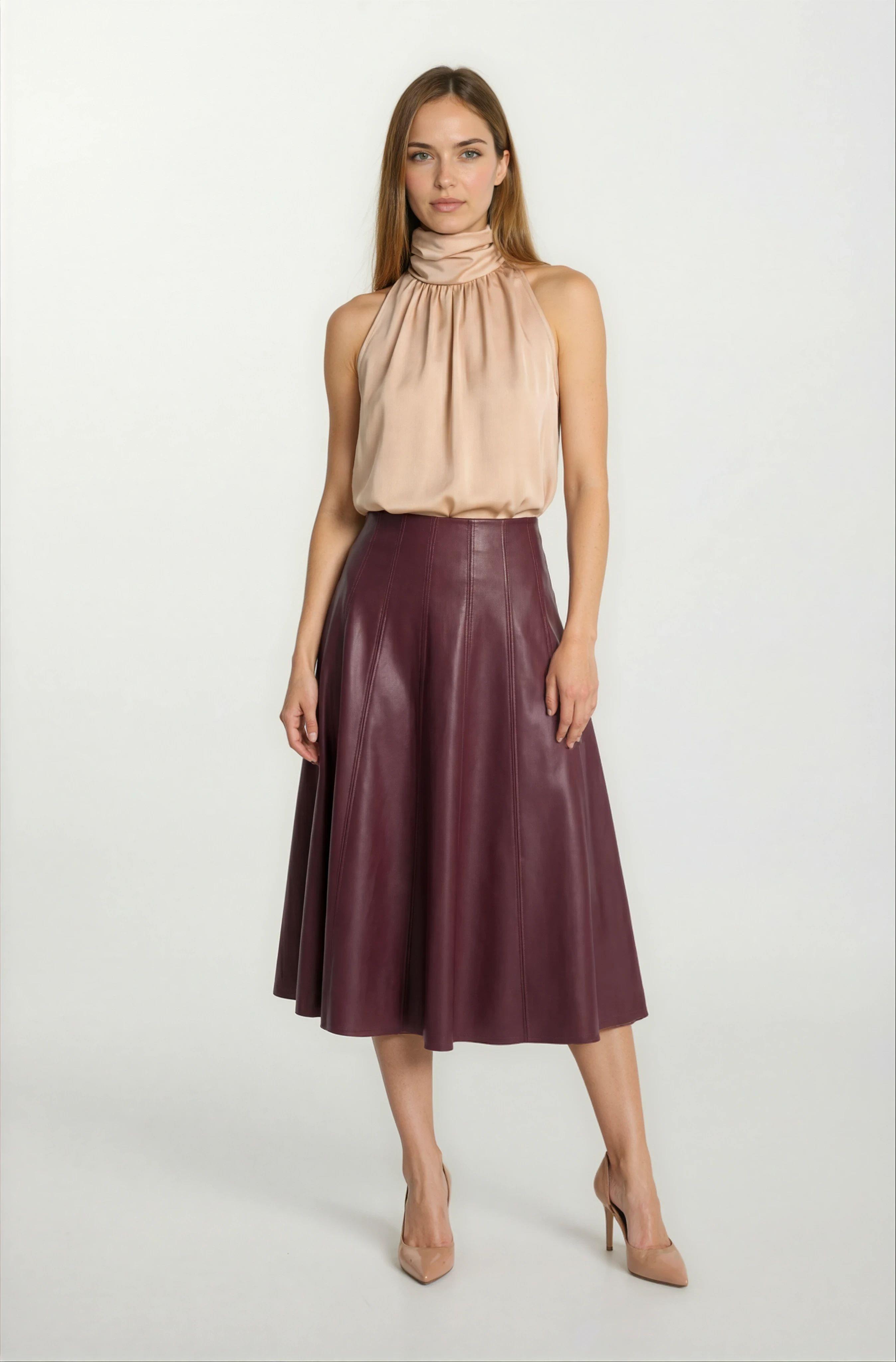 Osmelia Dik Yaka Kolsuz Bluz CAMEL