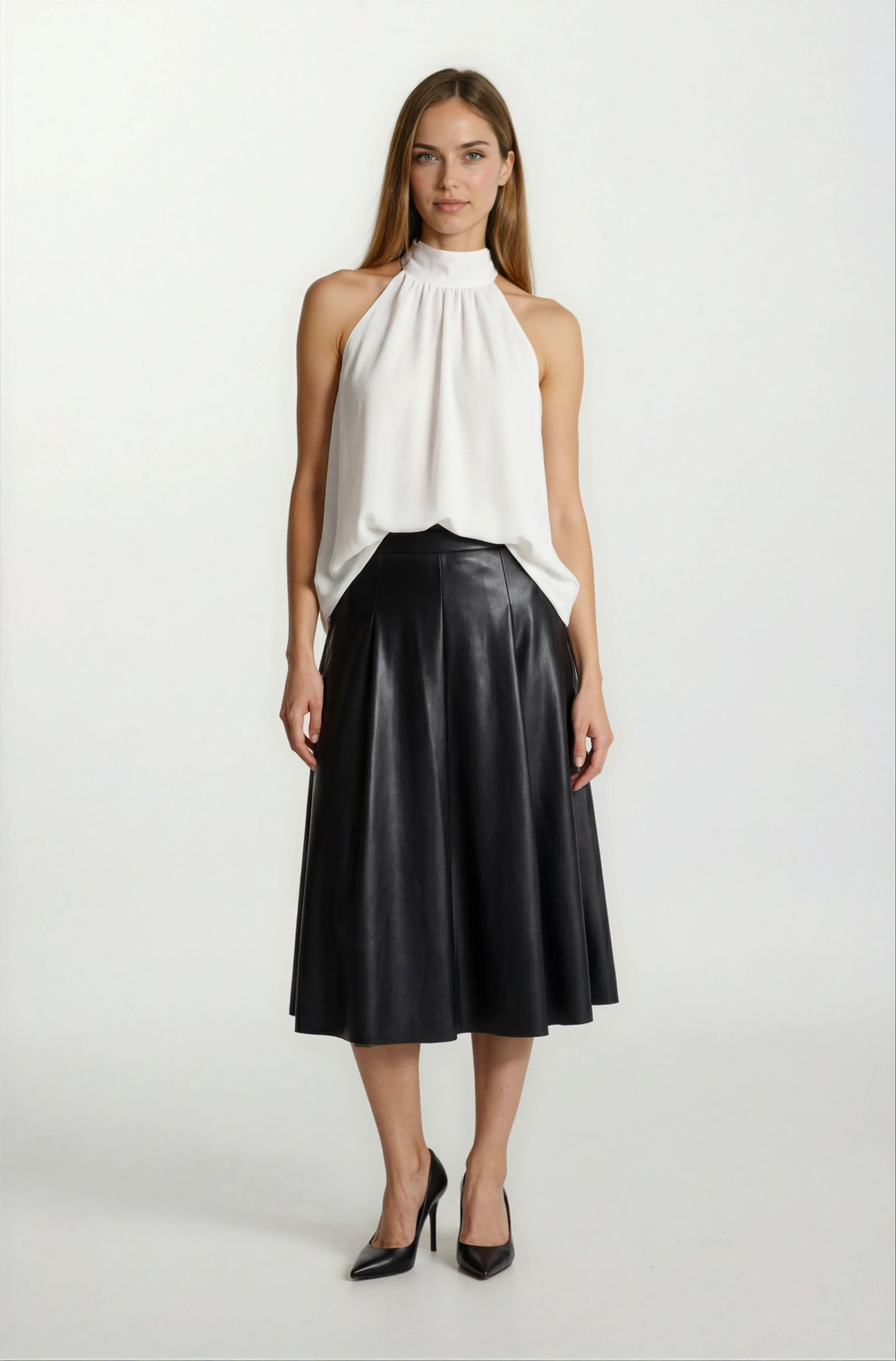 Osmelia Dik Yaka Kolsuz Bluz EKRU