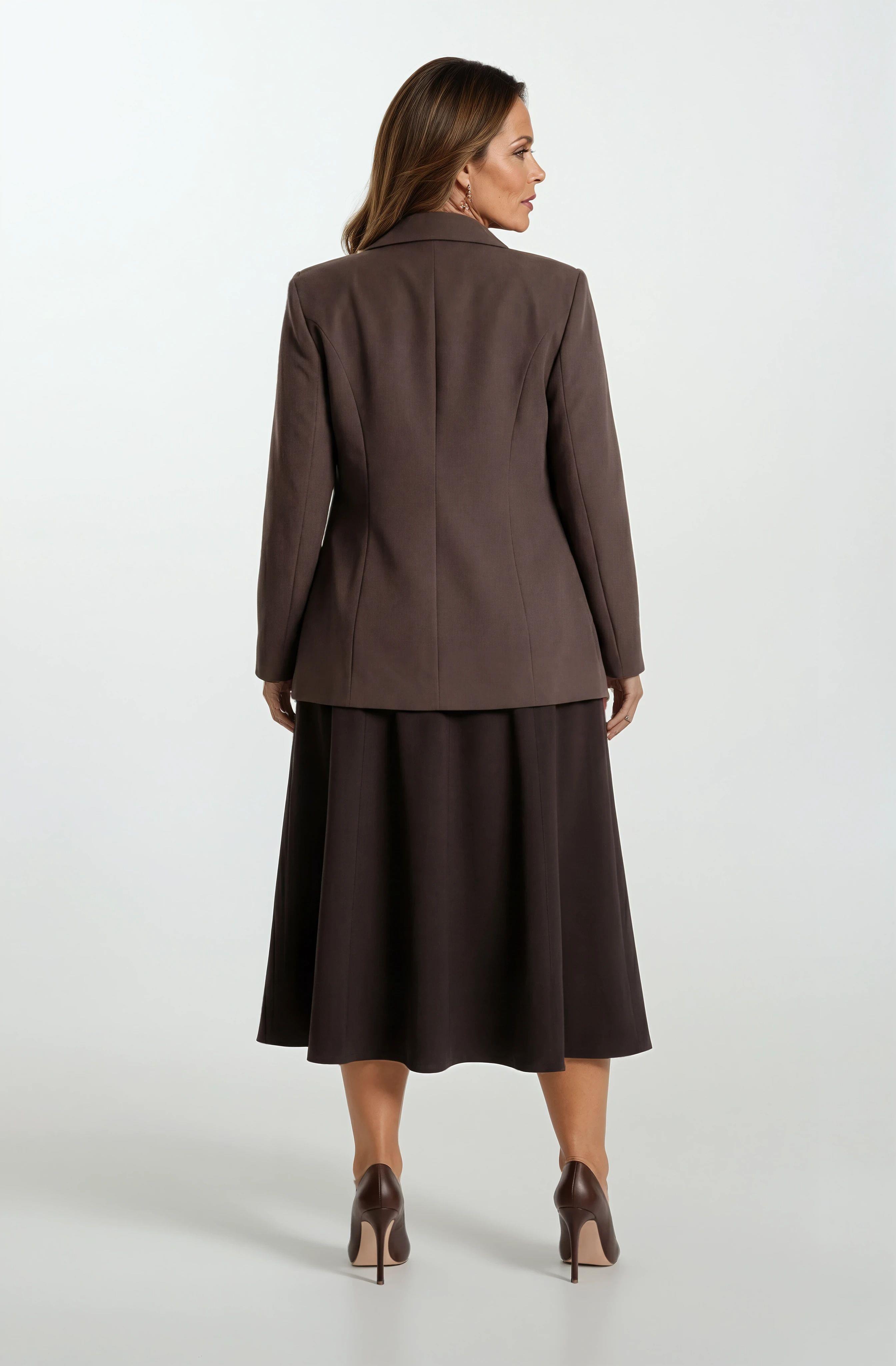 Osmida Altı Parça Kloş Bel Lastikli Etek KAHVE