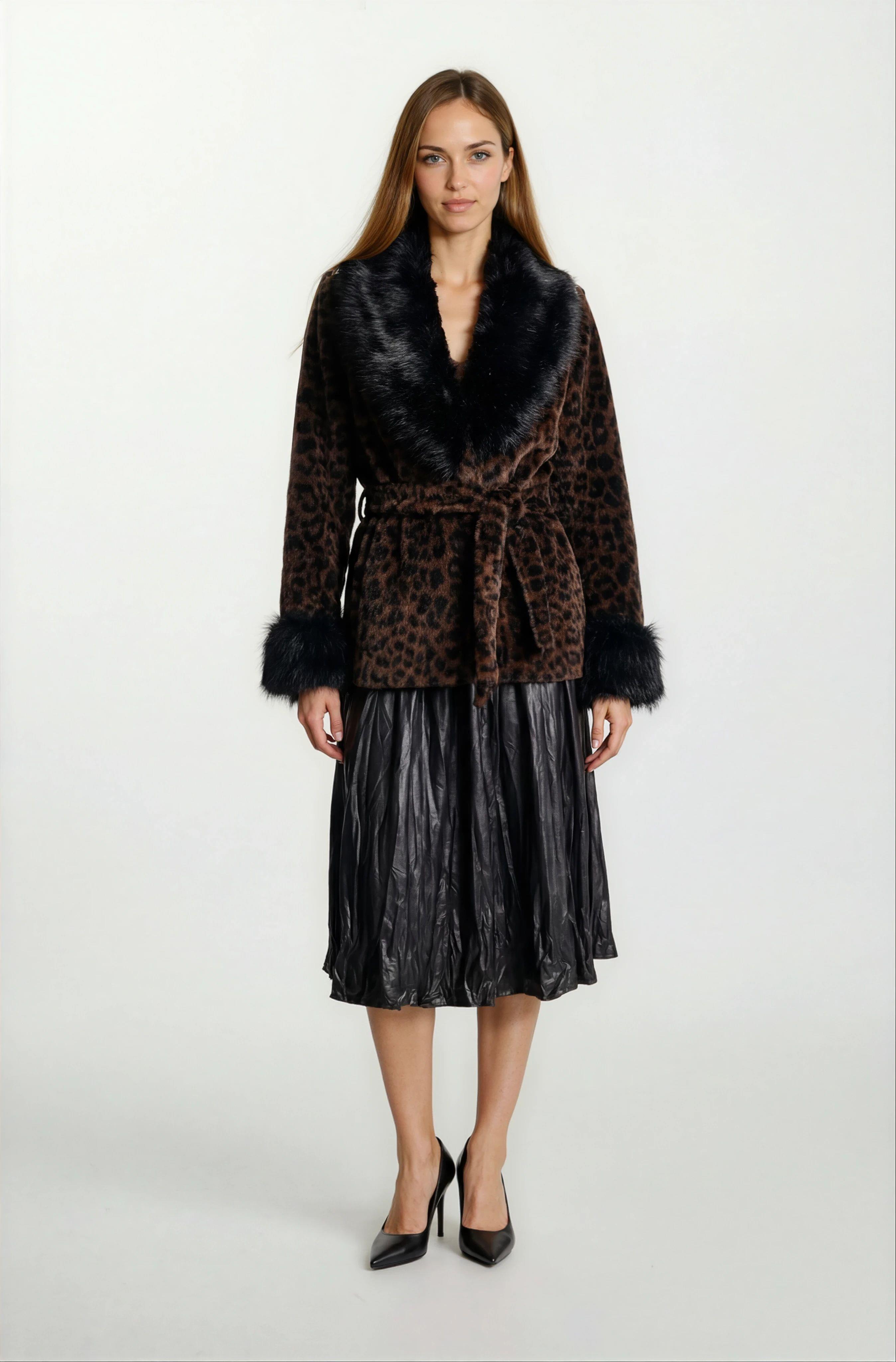 Ostensio Kruvaze Yakası Kolları Kürklü Kaban KAHVE