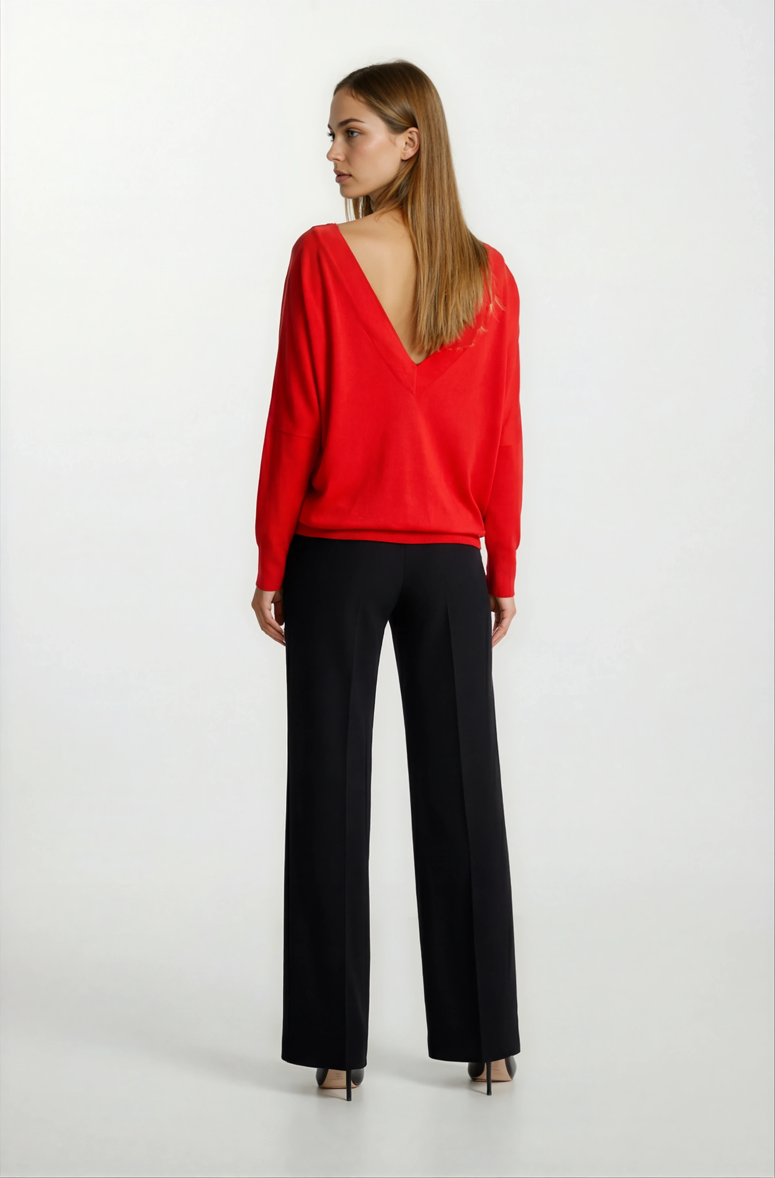 Osvaldino Bisiklet Tül Yaka Ön Arka V Yarasa Kol Triko MERCAN