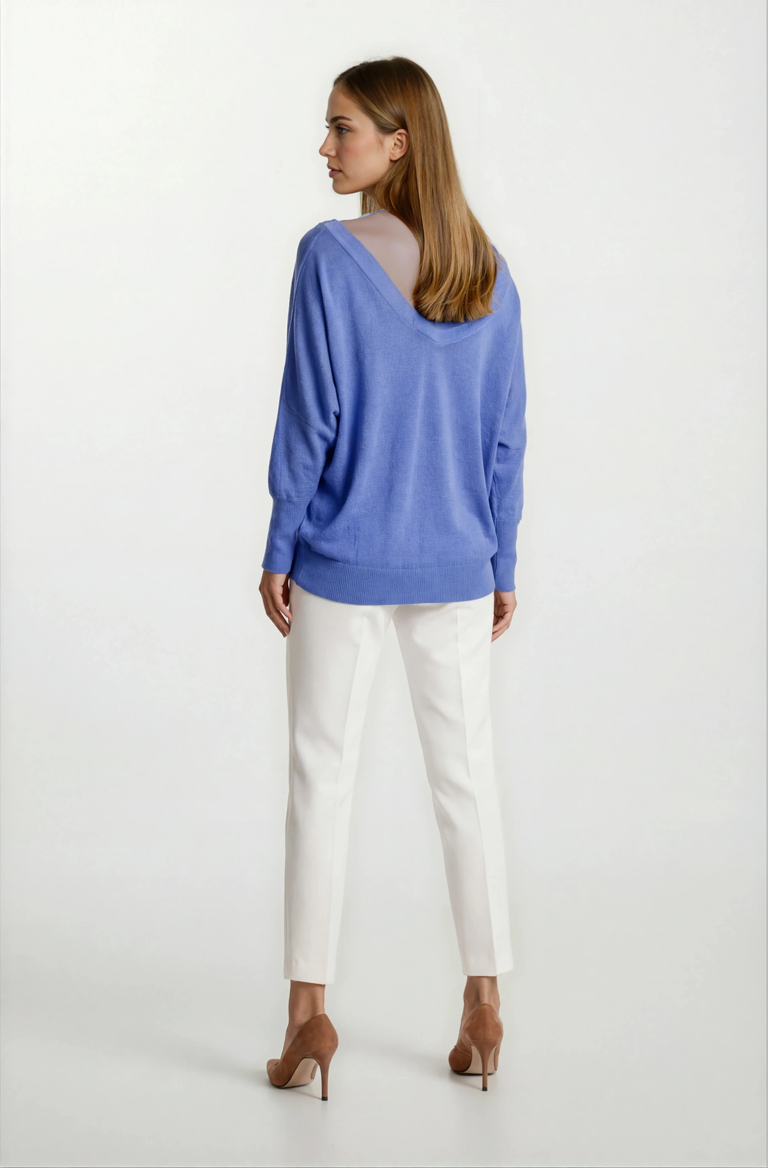 Osvaldino Bisiklet Tül Yaka Ön Arka V Yarasa Kol Triko İNDİGO