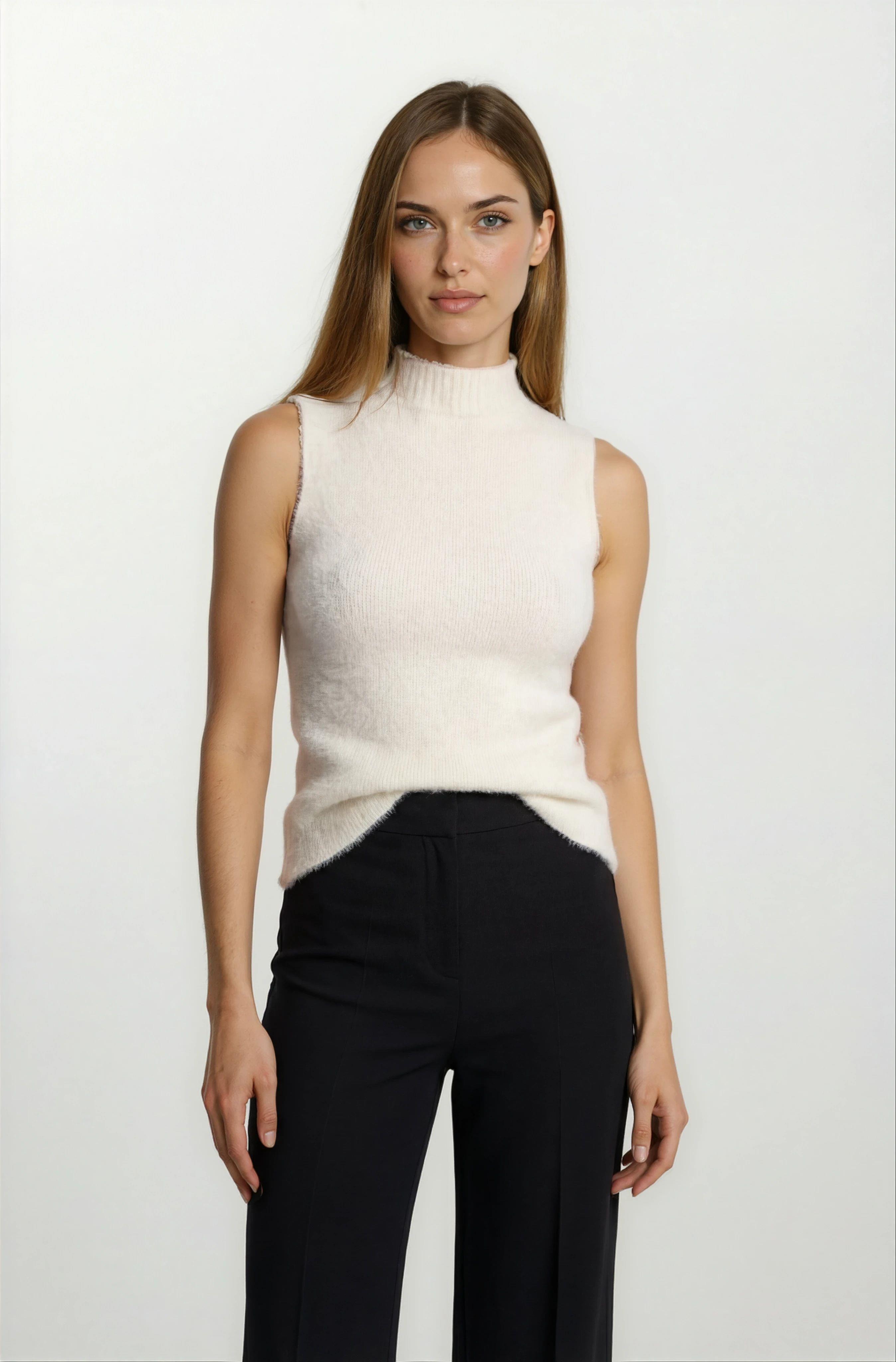 Ottavilla Yarım Balıkçı Kolsuz Triko EKRU