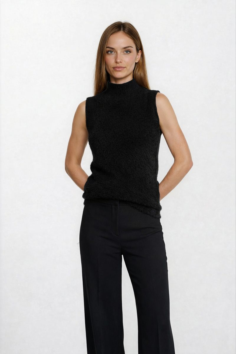 Ottavilla Yarım Balıkçı Kolsuz Triko SİYAH